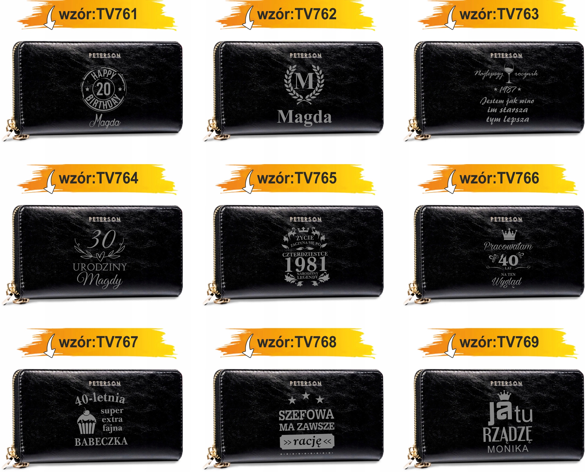 Portfel damski skórzany czarny GRAWER personalizowany prezent twój napis