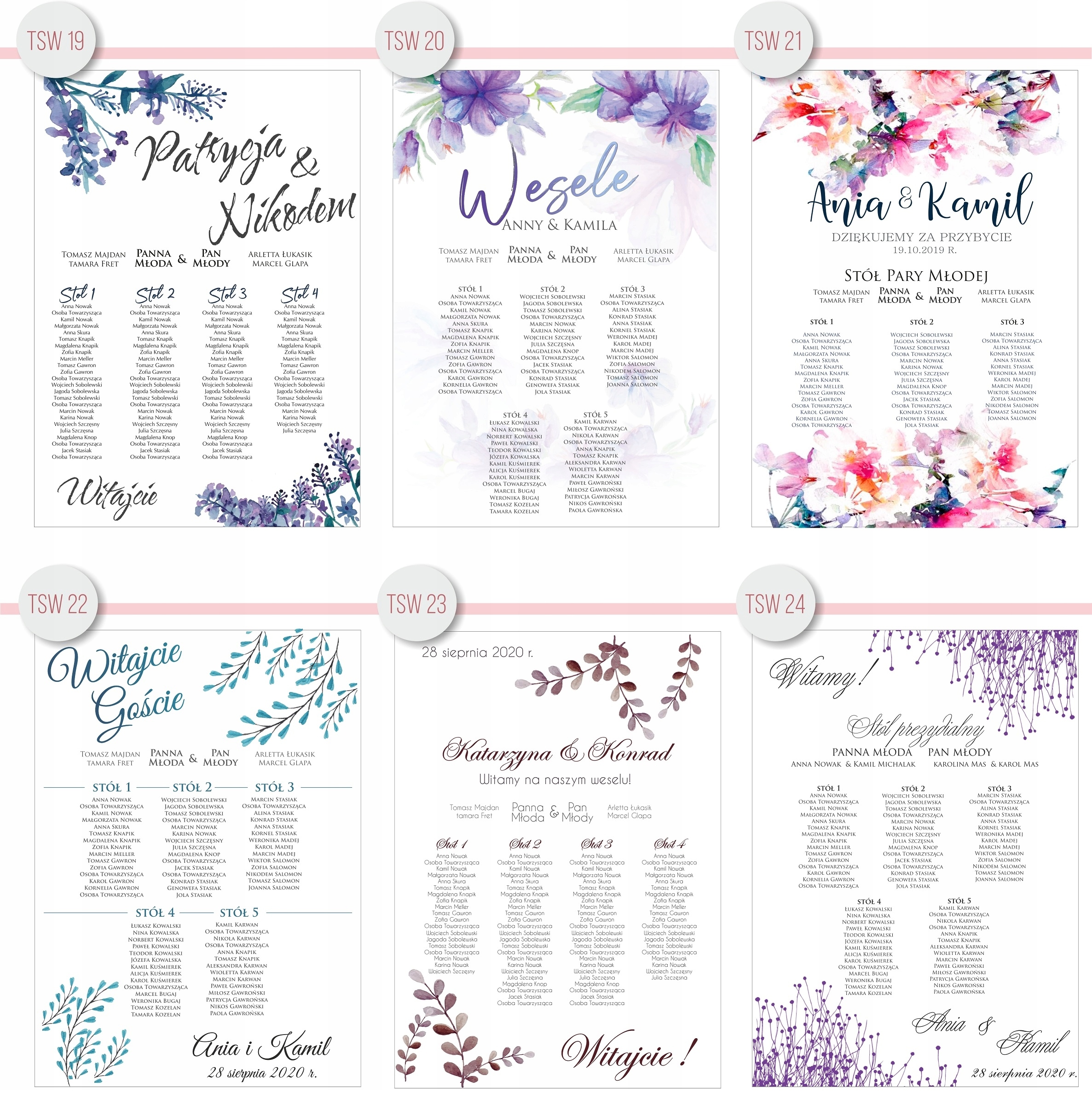 Plan stołów weselnych ROZMIESZCZENIE gości wesele tablica 100x70