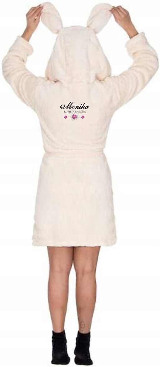 SZLAFROK DAMSKI z uszami Z HAFTEM rozmiar L/XL DLA ŻONY TWÓJ NAPIS