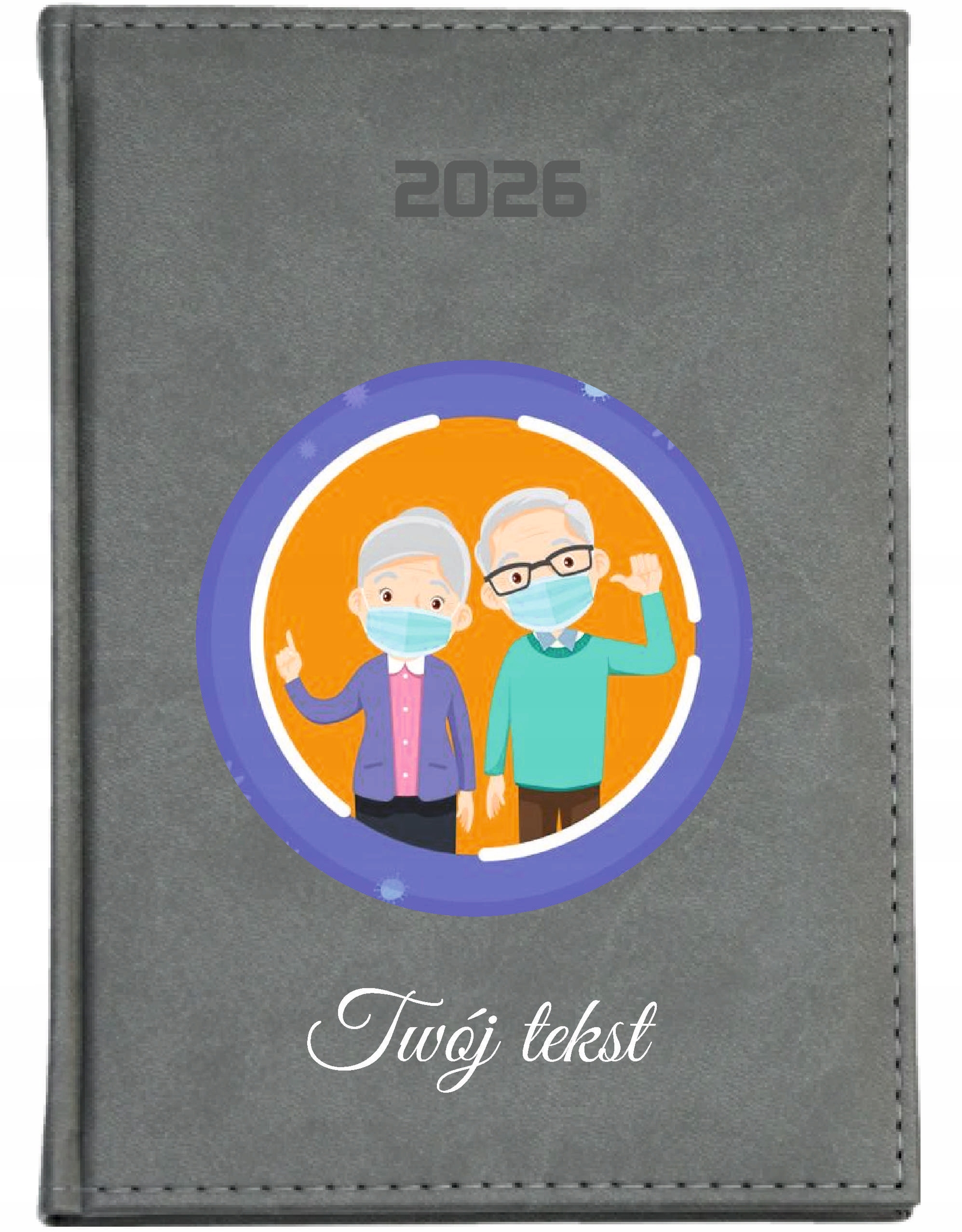 duży KALENDARZ A4 2026 DZIENNY KSIAŻKOWY NADRUK DLA BABCI I DZIADKA + tekst