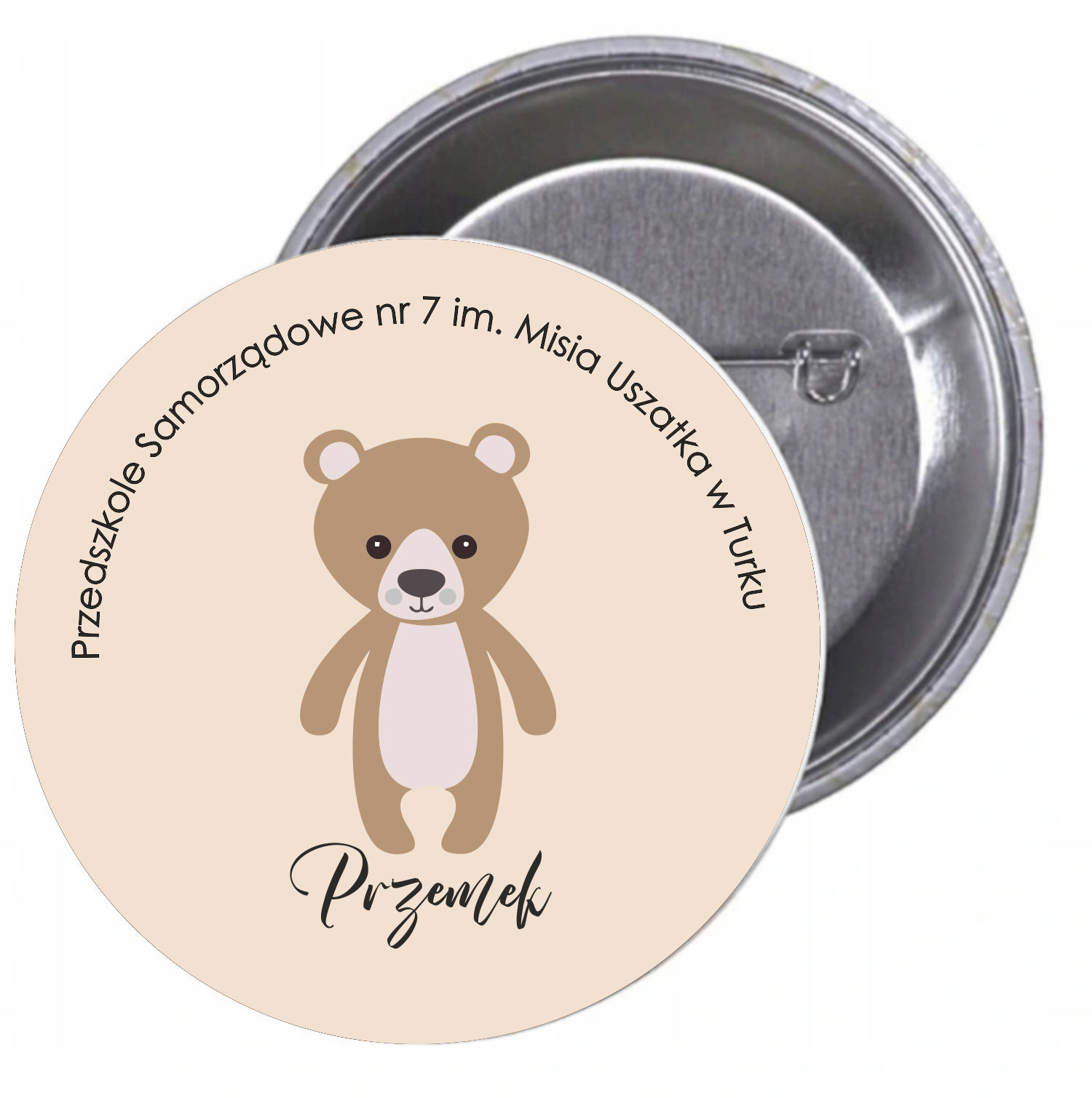 Przypinki buttony PRZEDSZKOLE miś- twój tekst