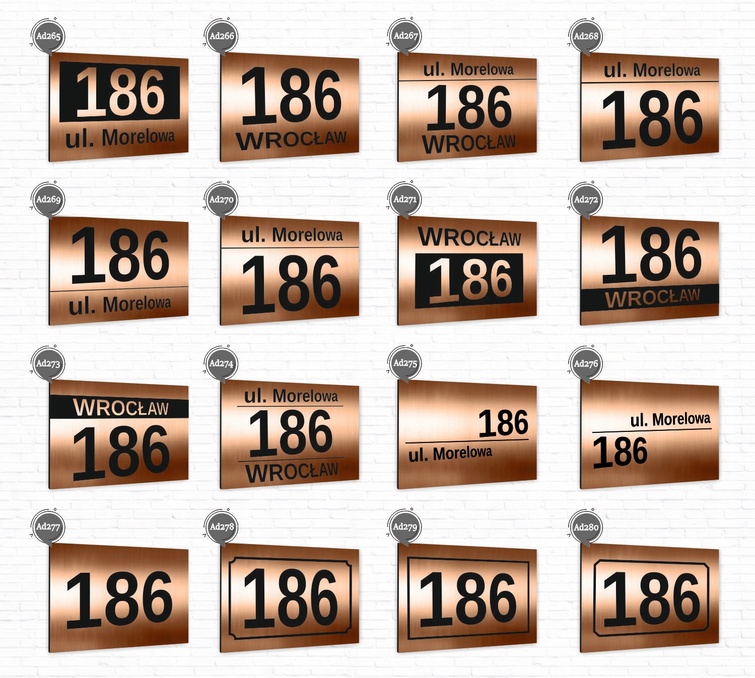 NUMER NA BUDYNEK dom Tabliczka MIEDŹ ALUMINIUM 3D