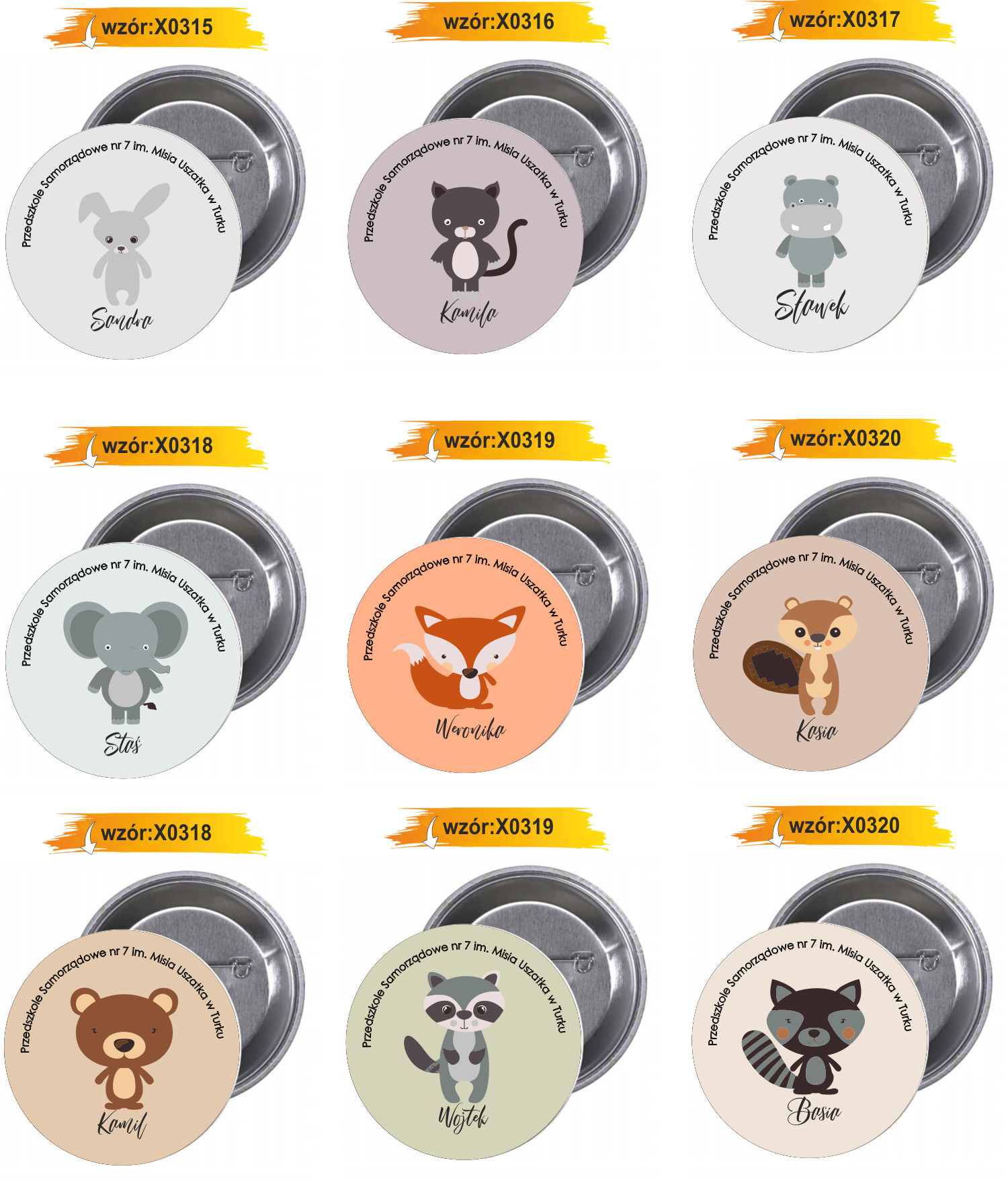 Przypinki buttony PRZEDSZKOLE słoń-twój tekst