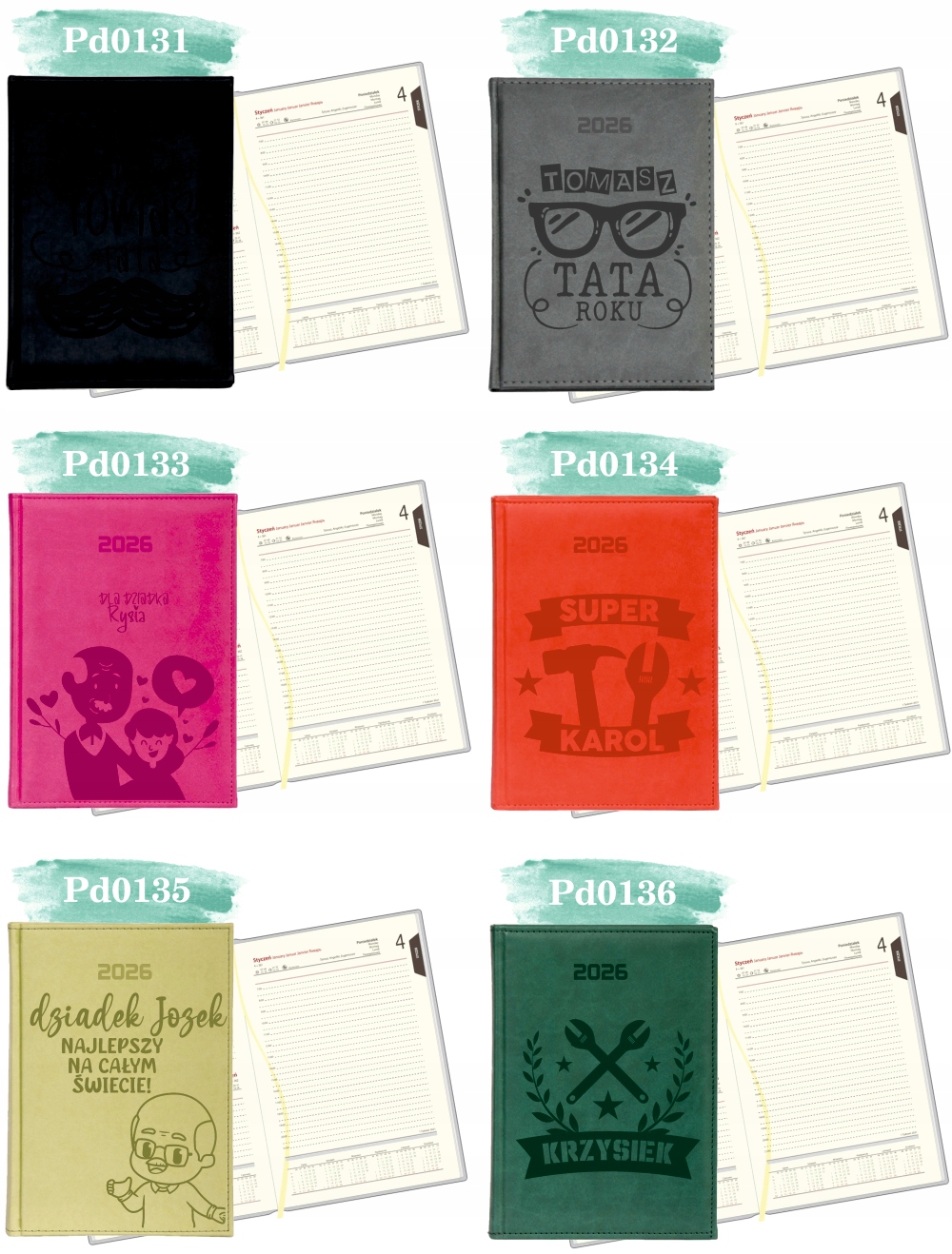 Stylowy kalendarz twoje imię napis książkowy A5 2026 grawer terminarz