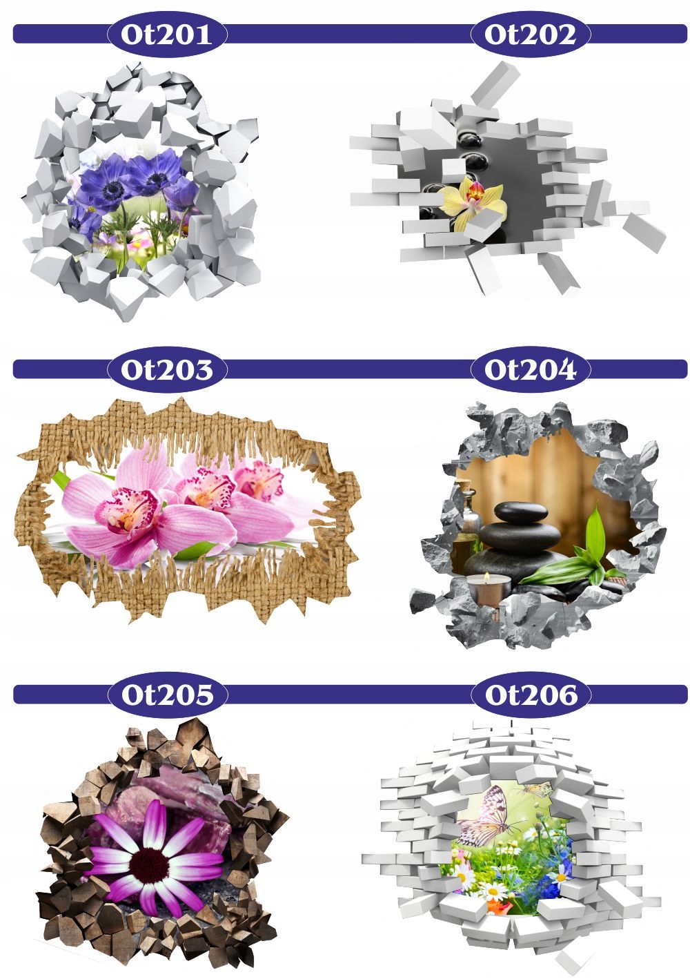 Naklejka samoprzylepna 3D dziura maki łąka polne