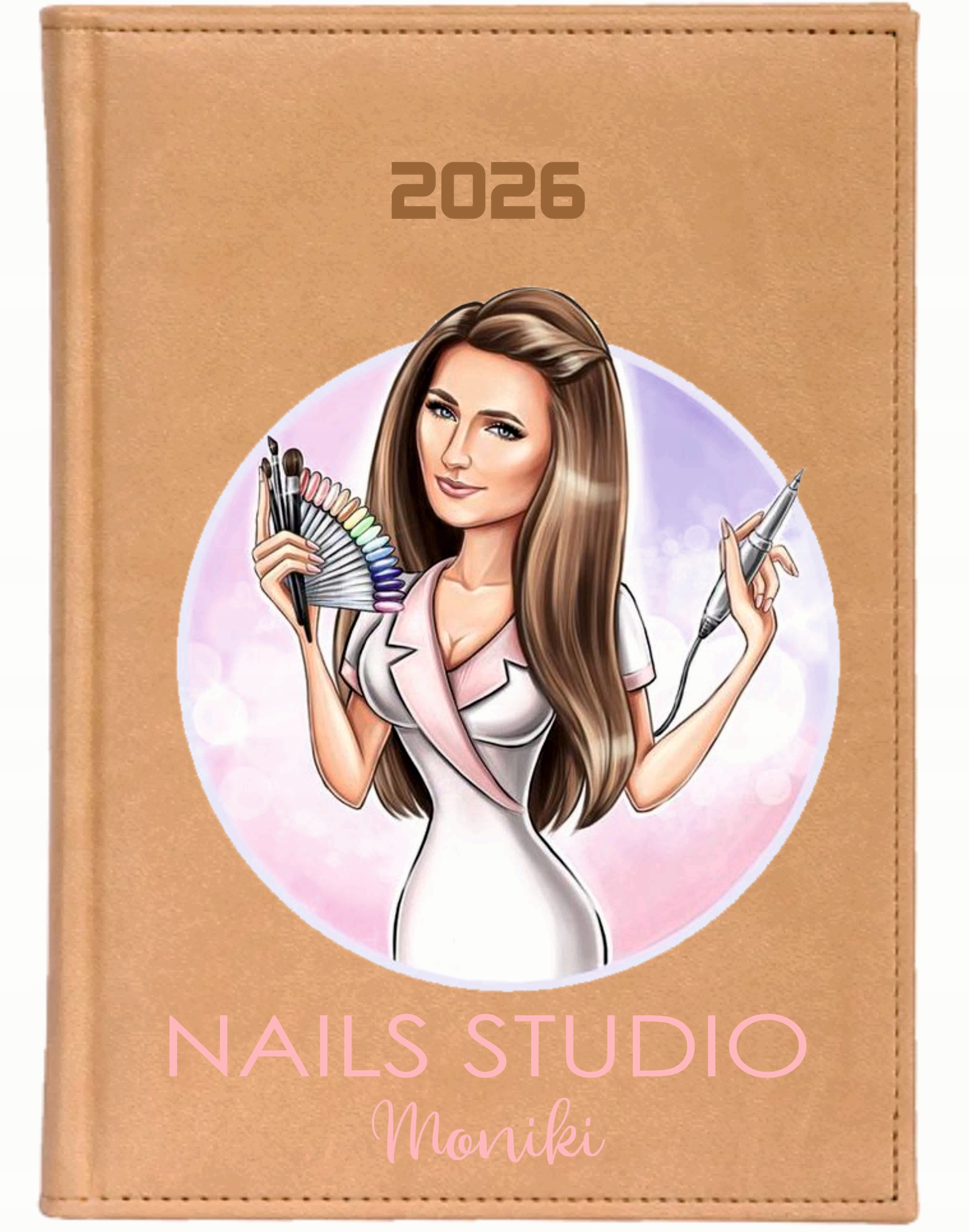 KALENDARZ A5 2026 DZIENNY terminarz z nadrukiem UV NAILS STUDIO + IMIĘ