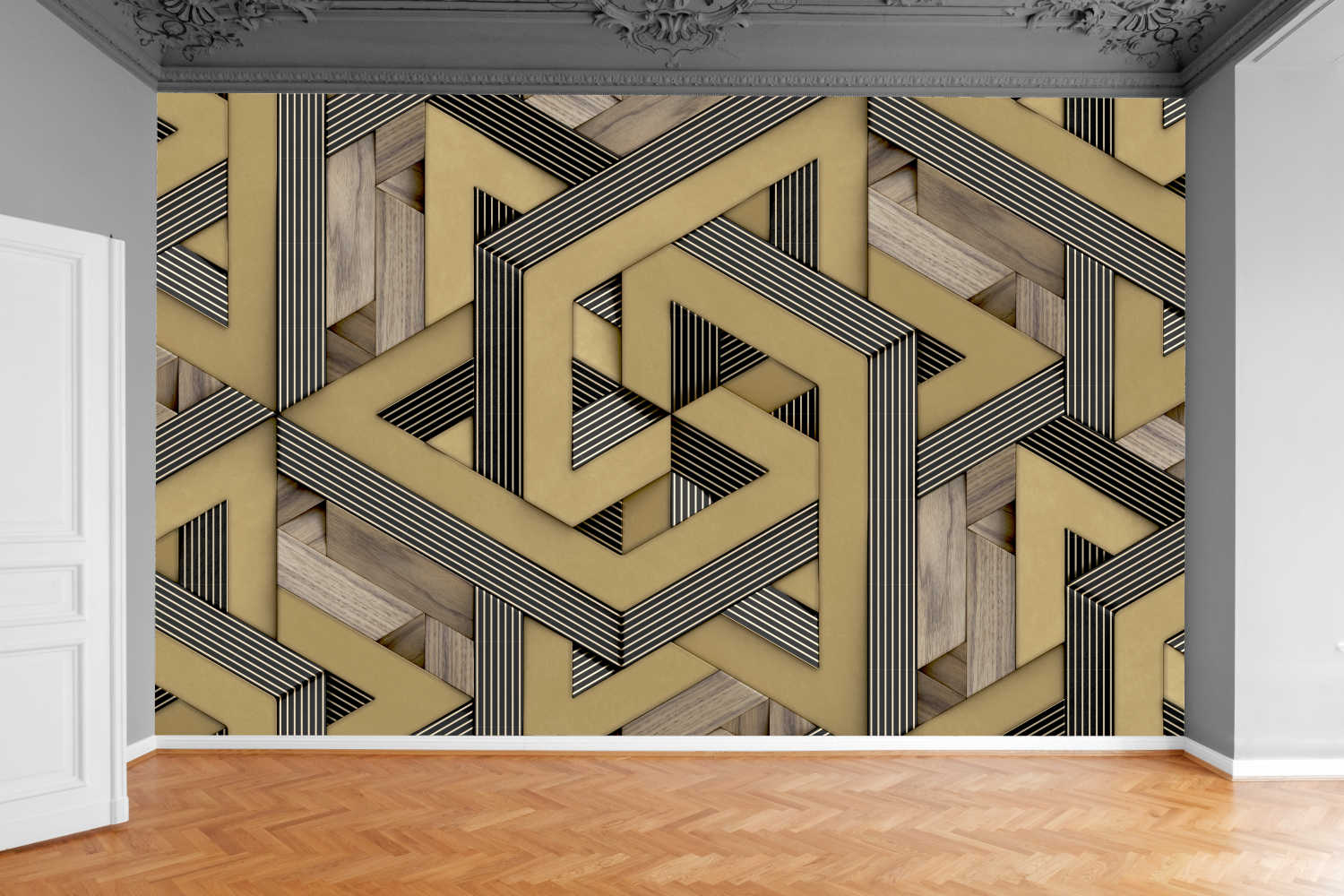 Fototapeta ZŁOTE PASY DREWNIANE SKÓRA 300x210