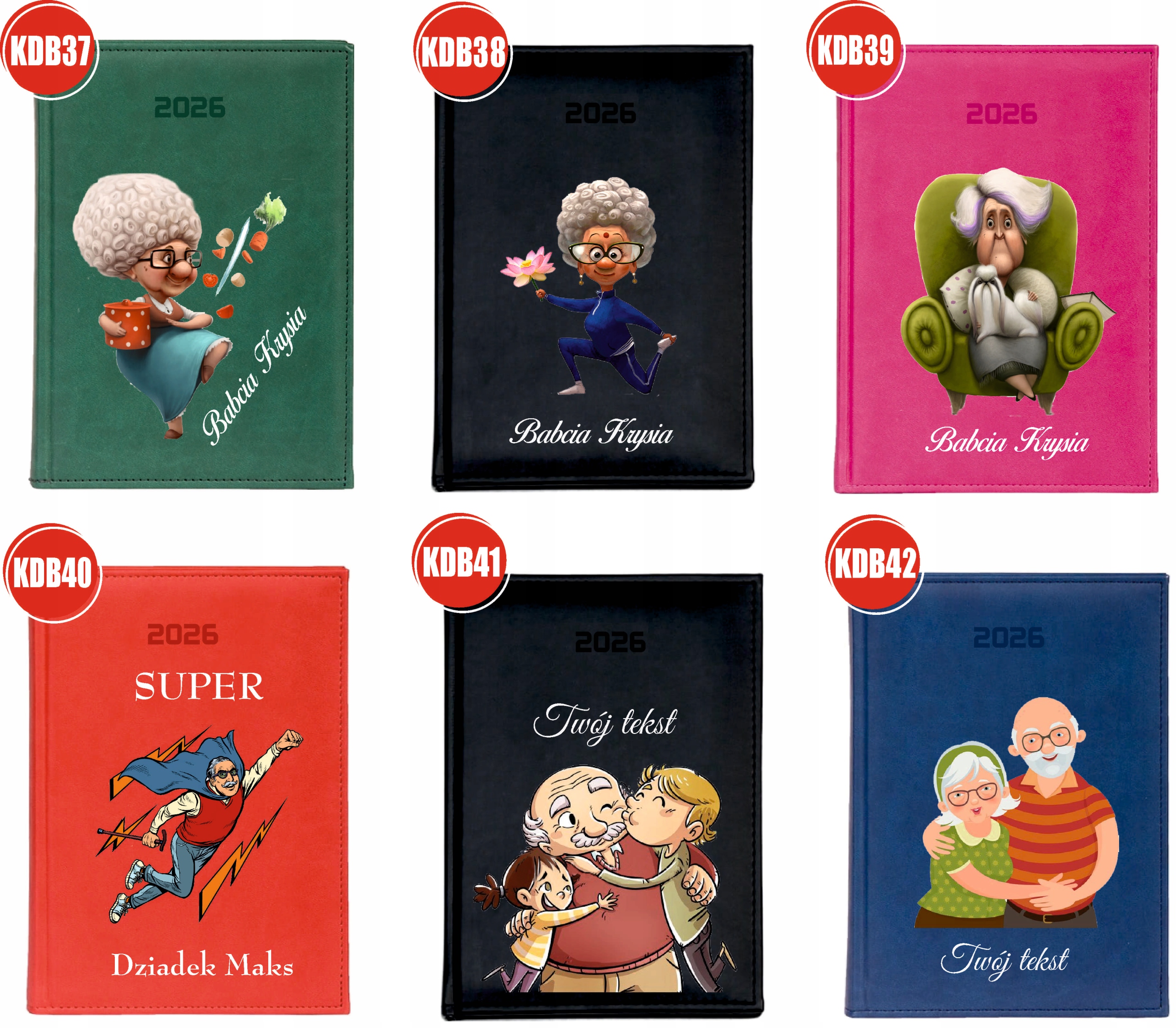 KALENDARZ A6 2026 TYGODNNIOWY KSIĄŻKOWY PERSONALIZOWANYNA DZIEŃ BABCI