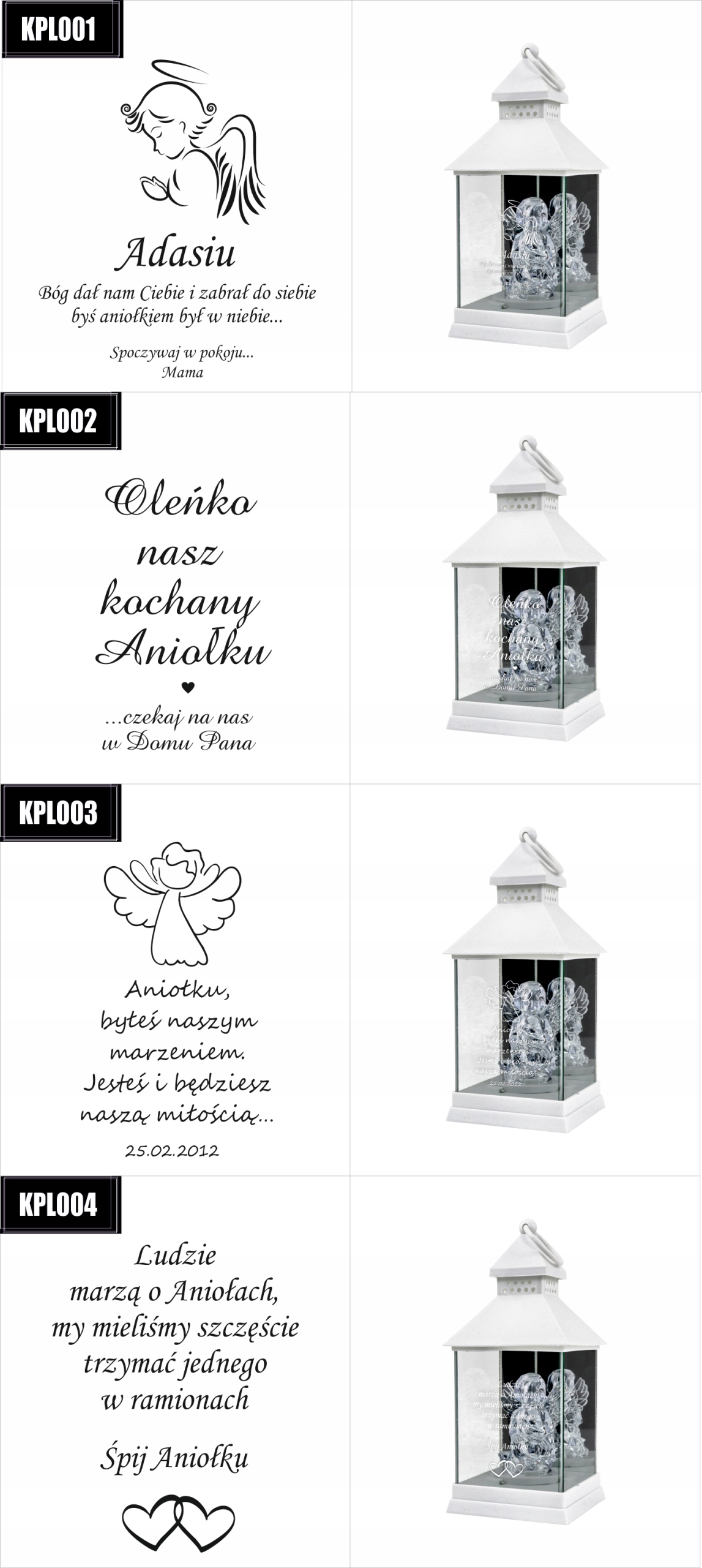 ZNICZ LAMPION aniołek LED grawer Rocznica Śmierci