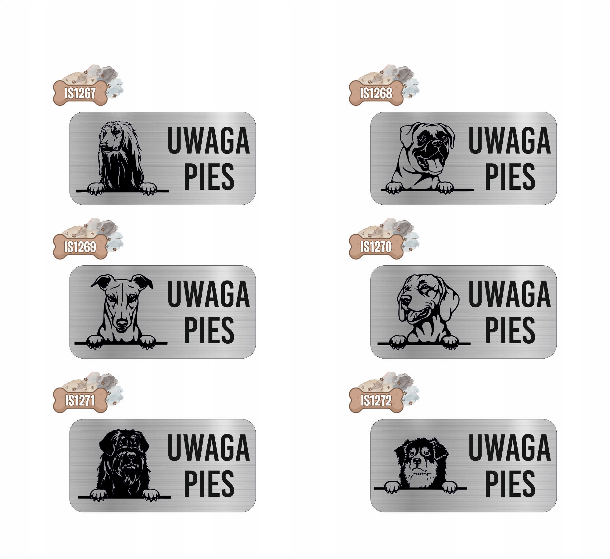 GRAWER Tabliczka nierdzewna 20x10 UWAGA PIES Sznaucer