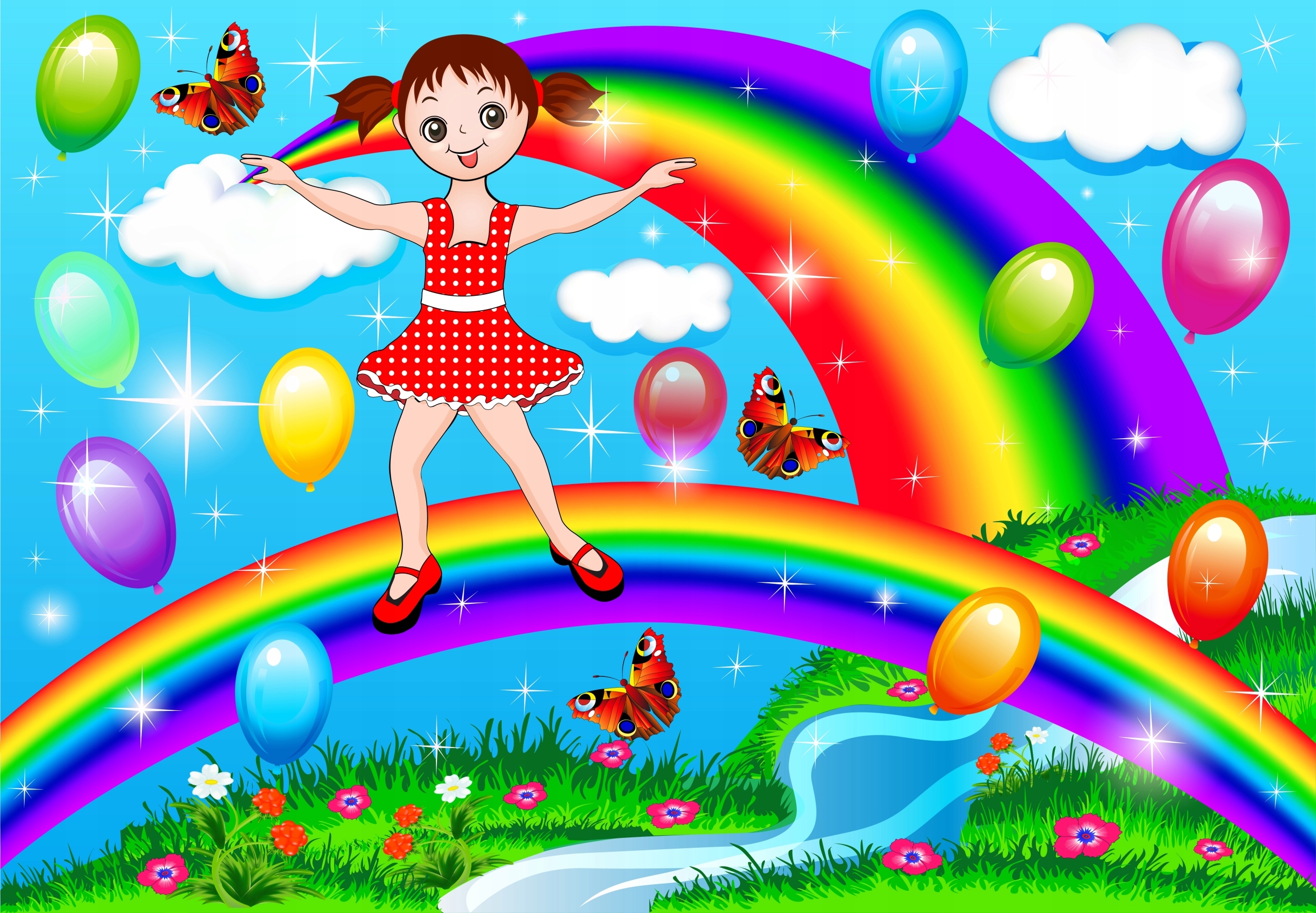 FOTOTAPETA dla dzieci TĘCZA BALONY 3D 260x180