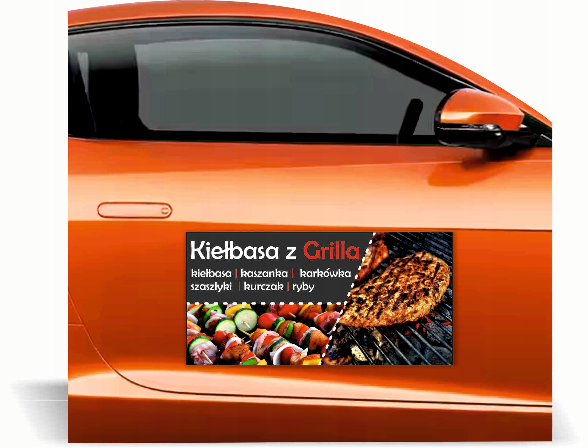 Magnes na samochód reklama magnetyczna 60x30 KIEŁBASA Z GRILLA różne wzory