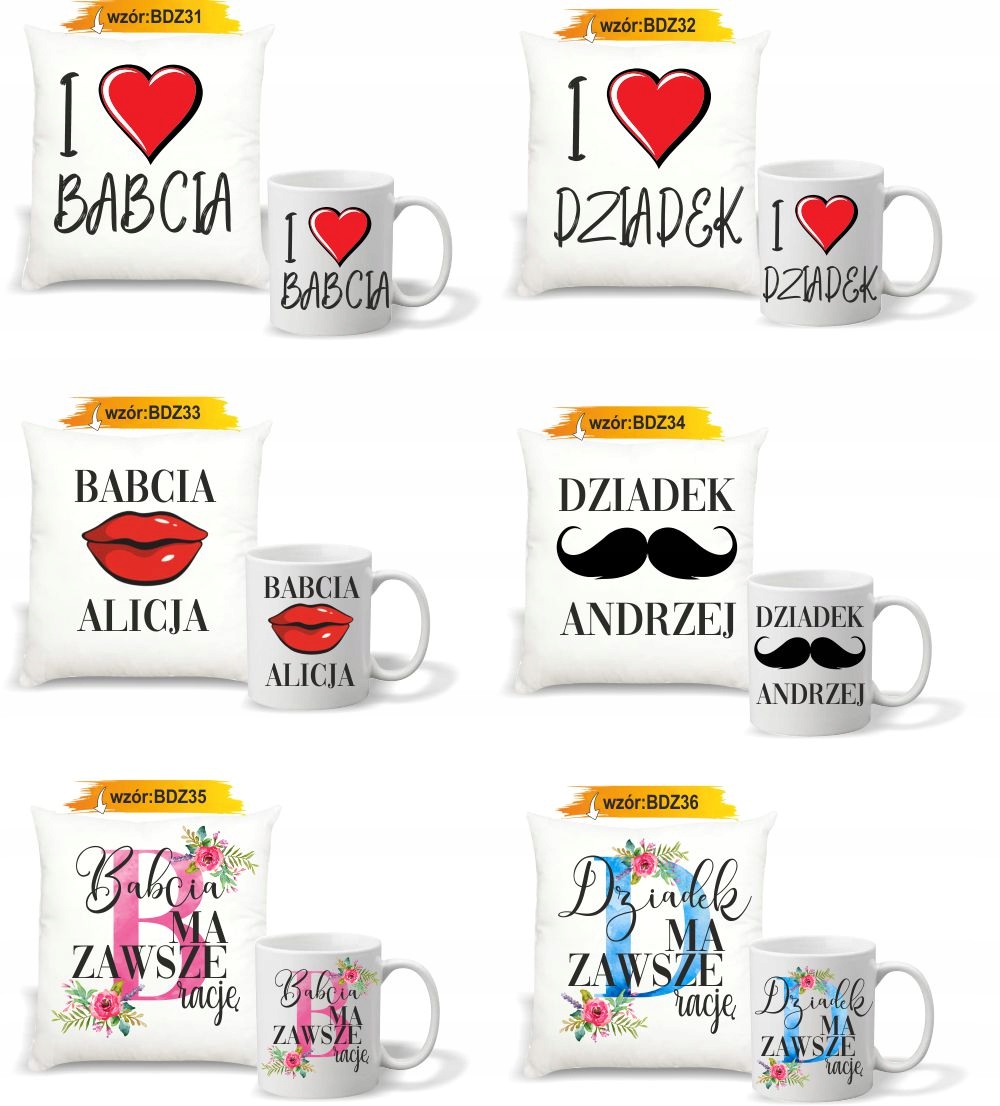 FOTO PODUSZKA KUBEK z życzeniami Dla BABCI DZIEŃ