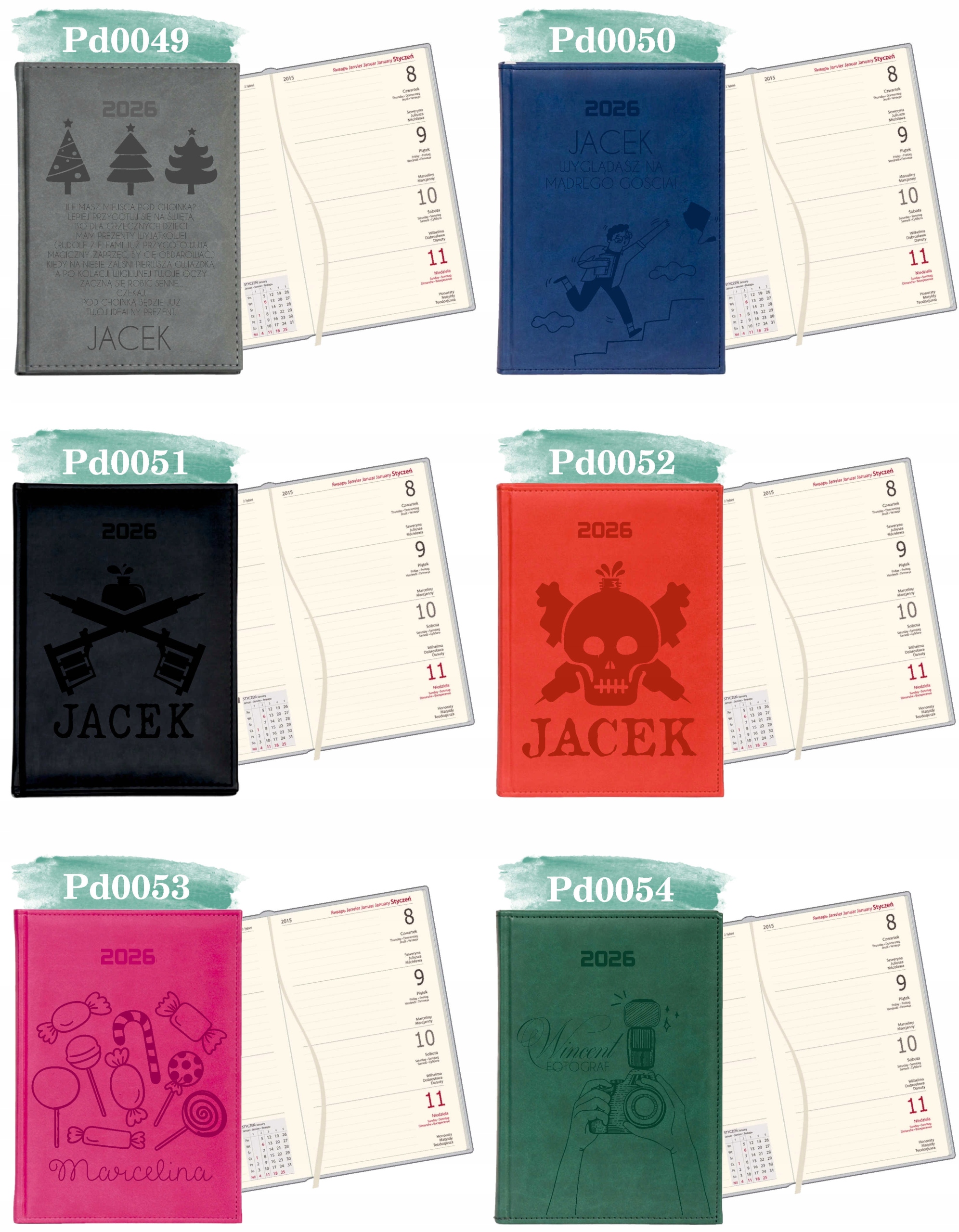 Kalendarz A6 2026 TYGODNIOWY KIESZONKOWY z grawerem prezent Z IMIENIEM