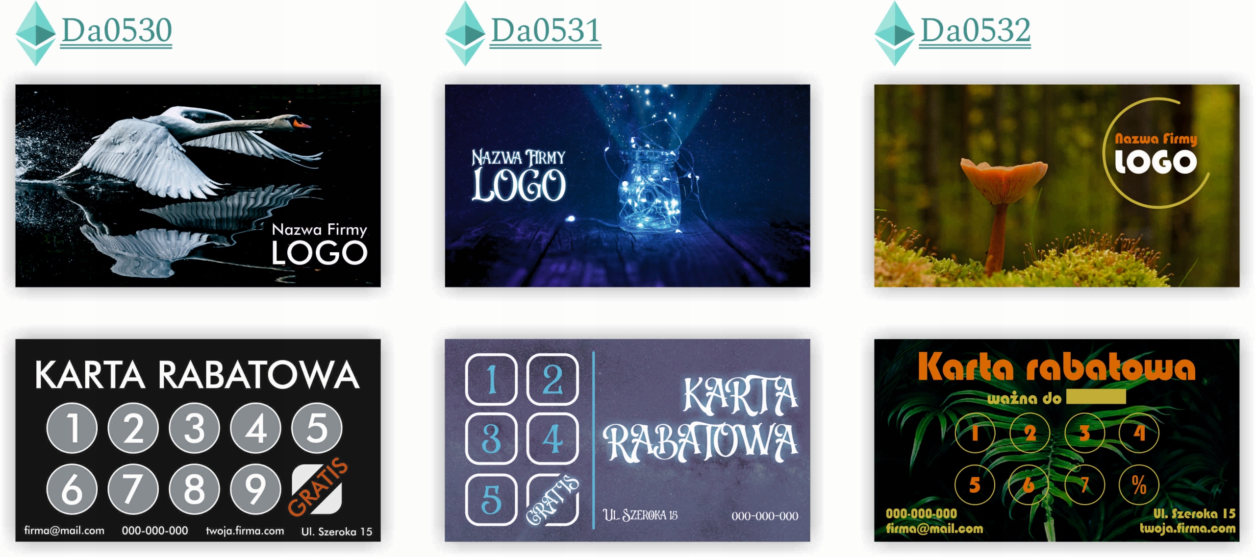 Karty stałego klienta RABATOWE 120 szt TWOJE LOGO nazwa firmy OCEANARIUM