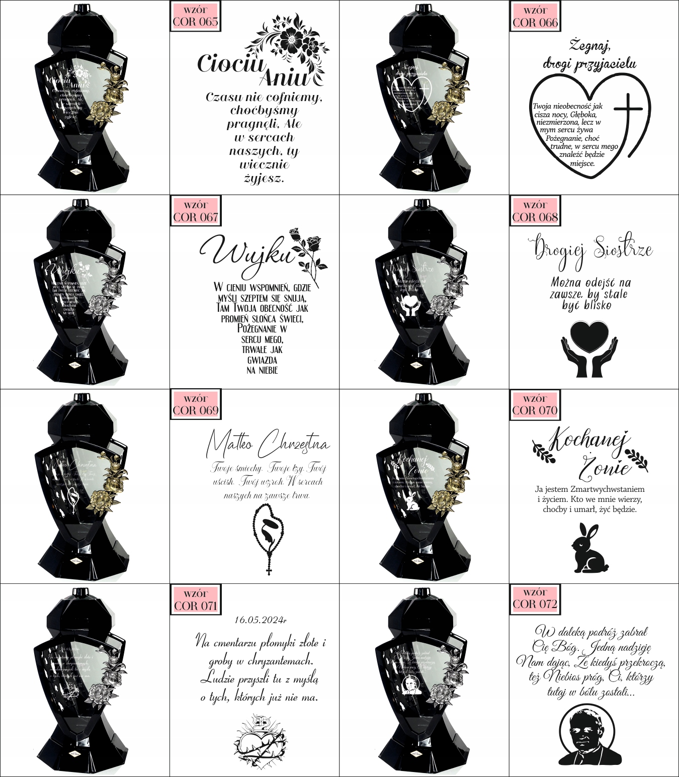 Znicz LUSTRO RÓŻA czarny z grawerem personalizowany DLA BABCI Z IMIENIEM