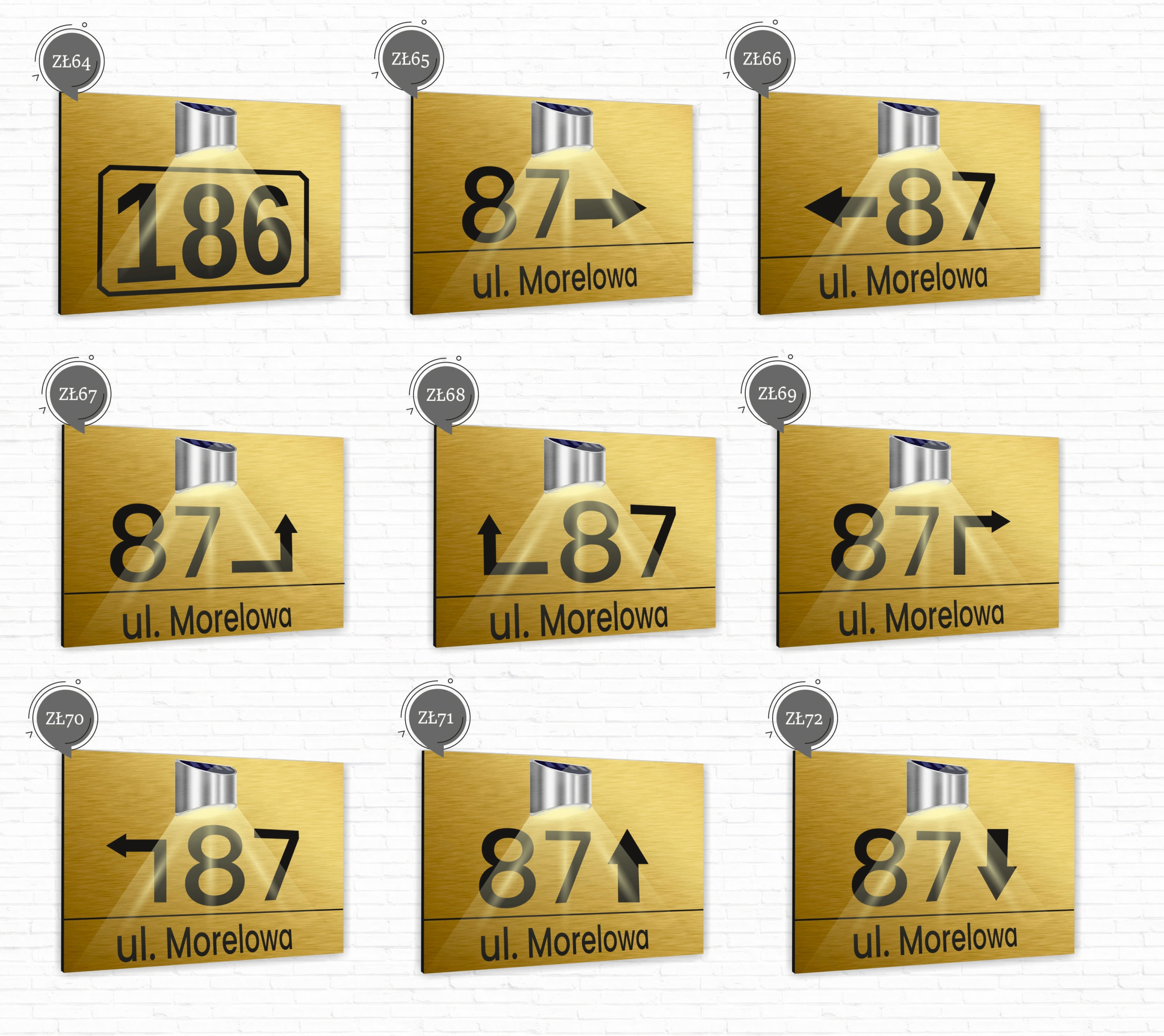 złota TABLICZKA podświetlana ADRESOWA numer domu aluminiowa 30x20