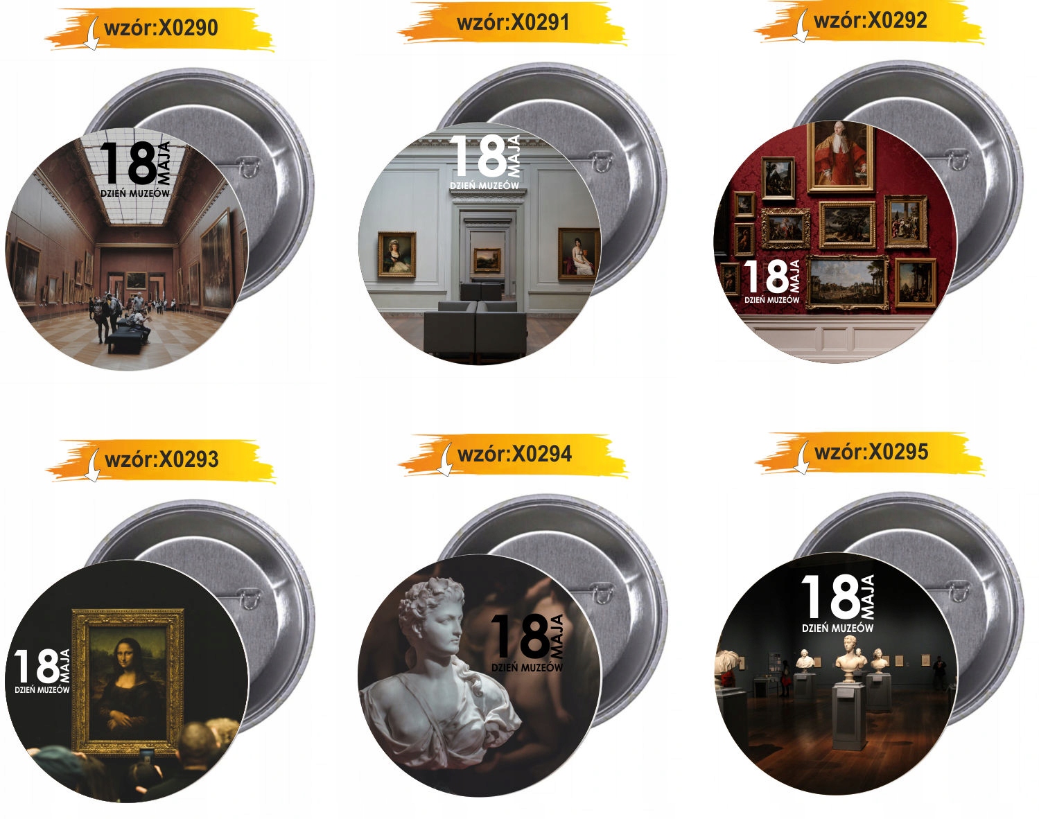 Przypinki buttony DZIEŃ MUZEÓW znaczki z grafiką