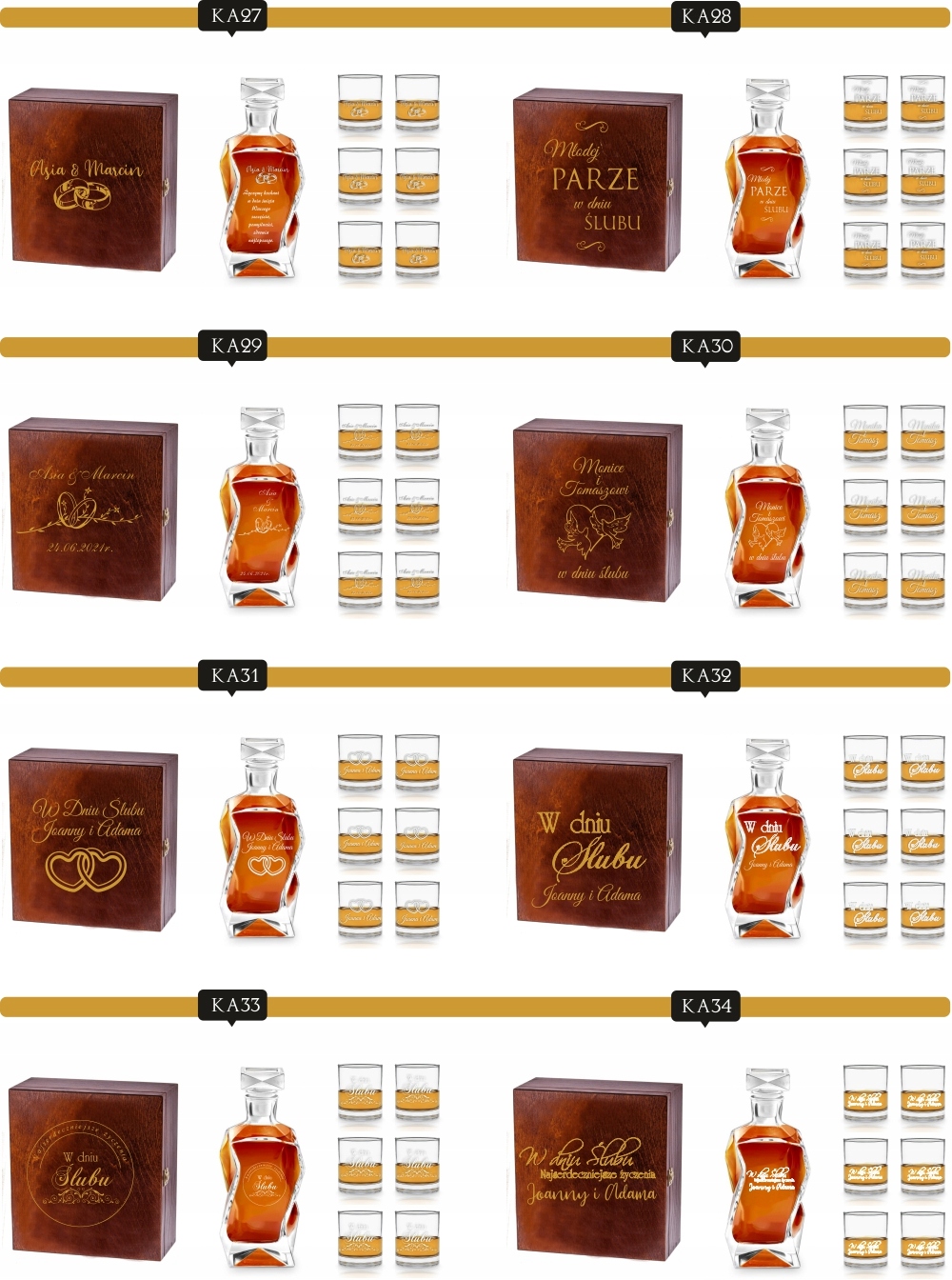 Karafka szklanki do whisky grawer PREZENT na ślub