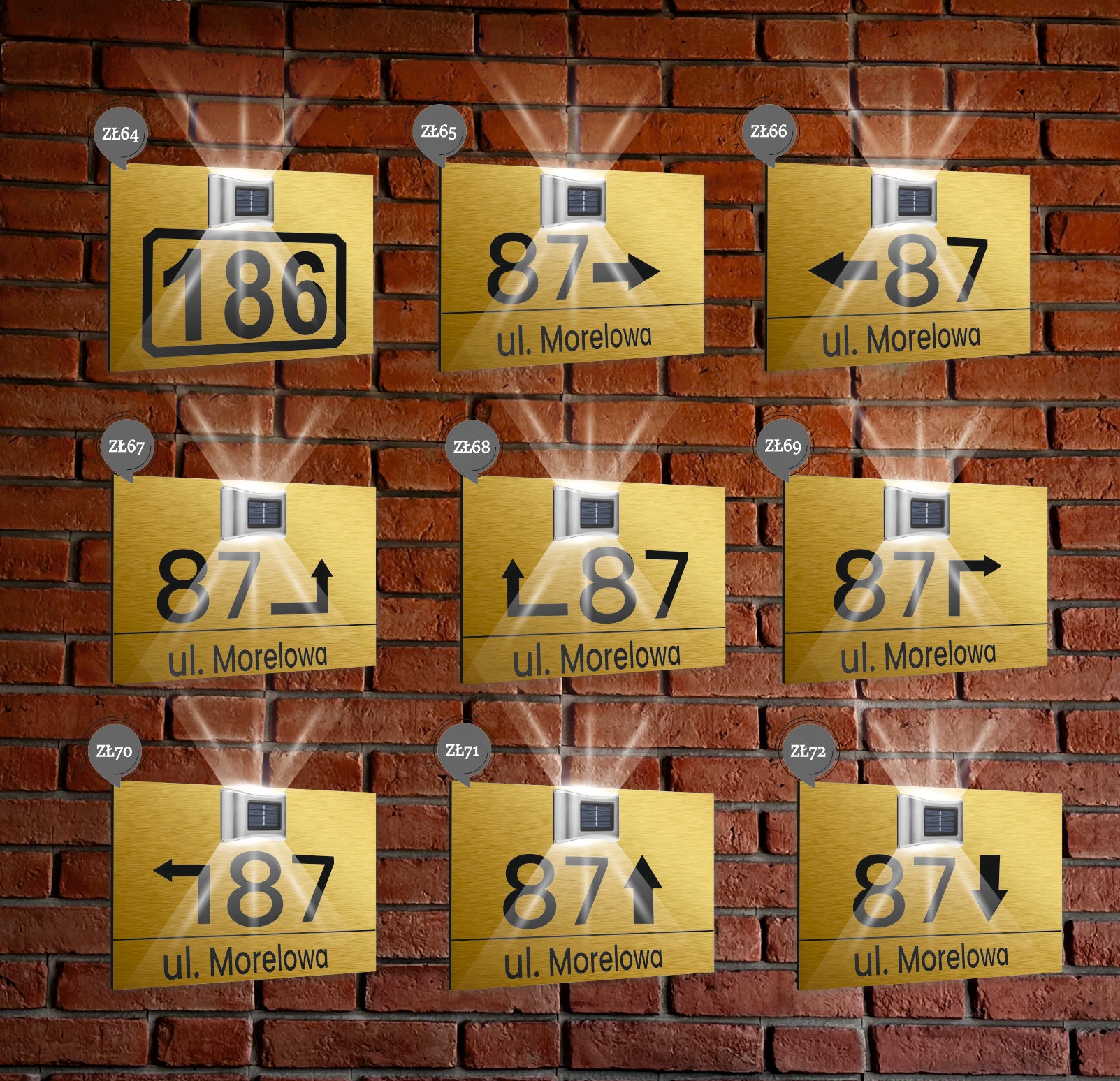 ZŁOTA TABLICZKA ADRESOWA nierdzewna dibond z lampką numer domu 40x30