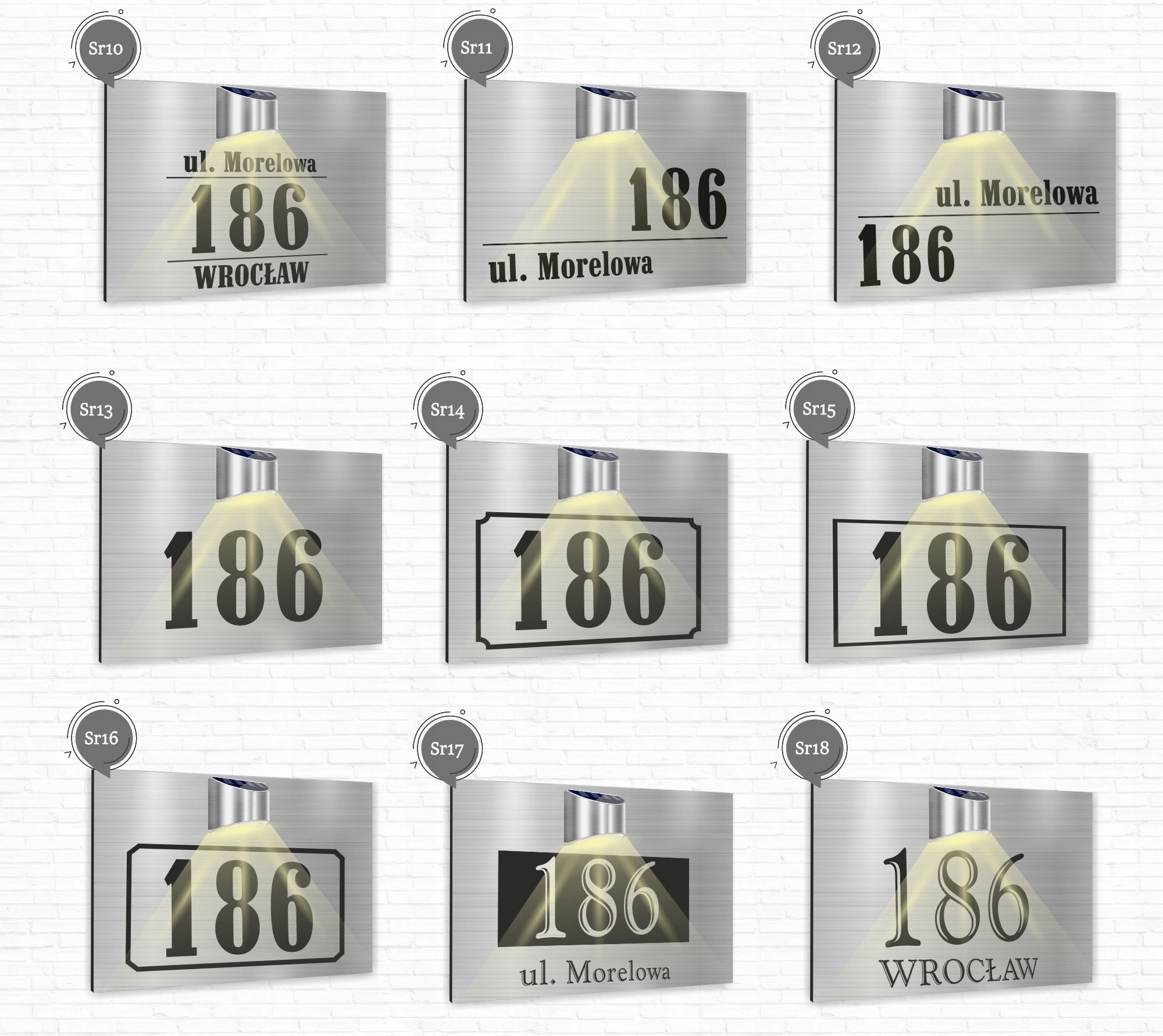 Tabliczka adresowa nierdzewna Tablica numer domu 40x30 cm lampka LED