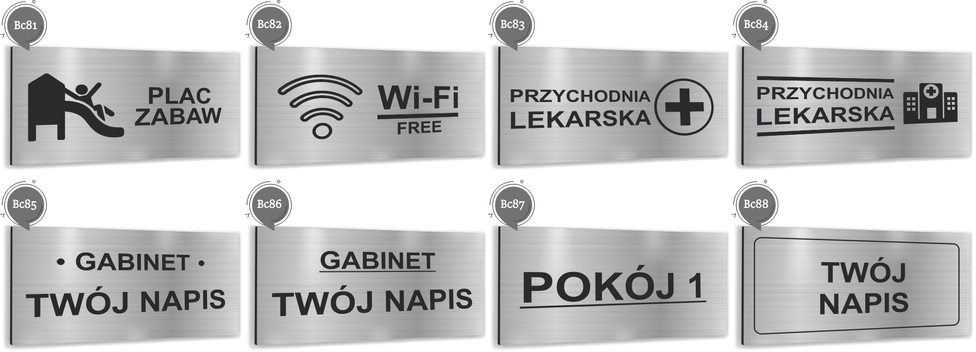 Tabliczka informacyjna WYJŚCIE Tablica nierdzewna SREBRNA DUŻO WZORÓW