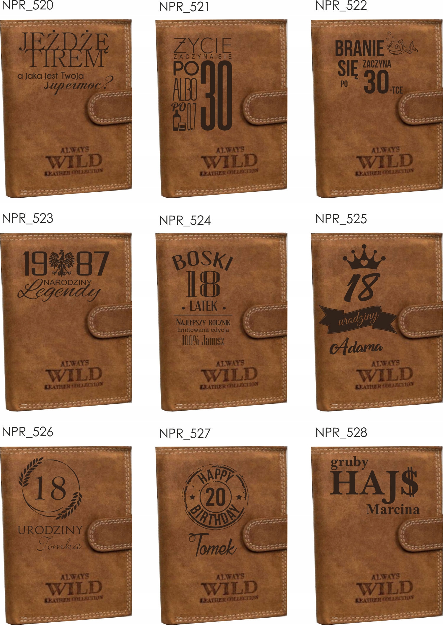 Portfel grawer w pudełku śmieszny napis TWÓJ TEKST