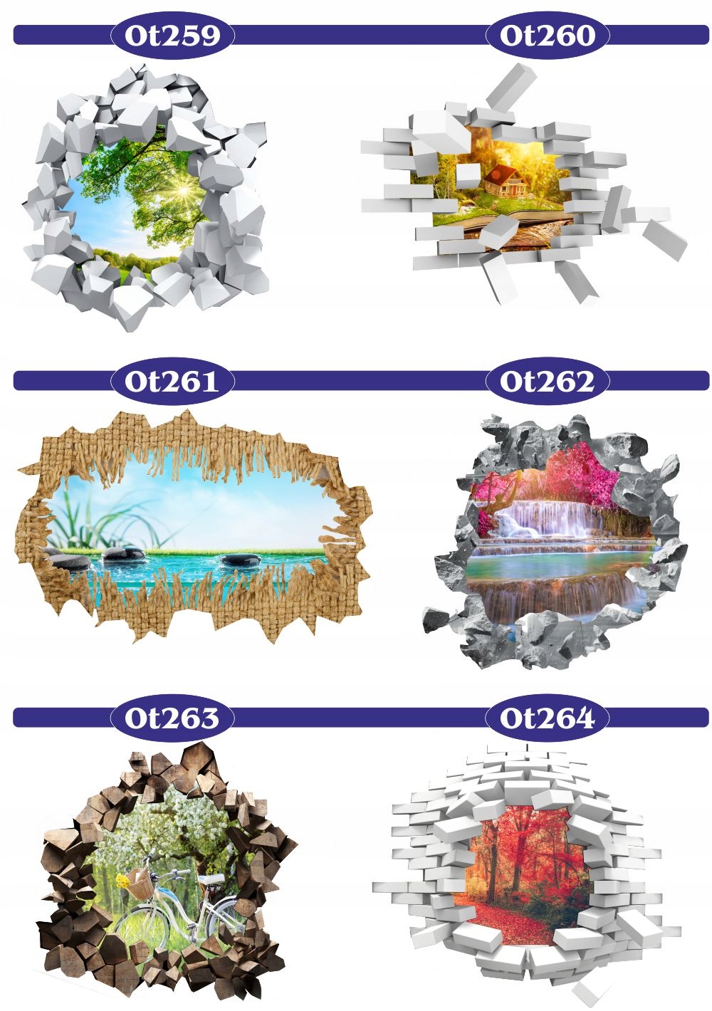 Naklejka samoprzylepna 3D dziura maki łąka polne