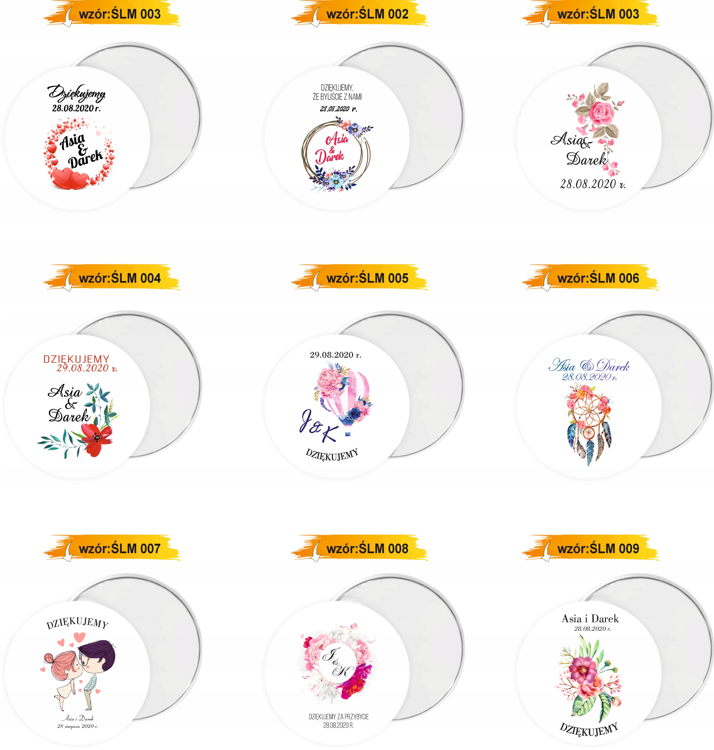 MAGNES PERSONALIZOWANY prezent podziękowanie dla gości NA ŚLUB RÓŻNE WZORY