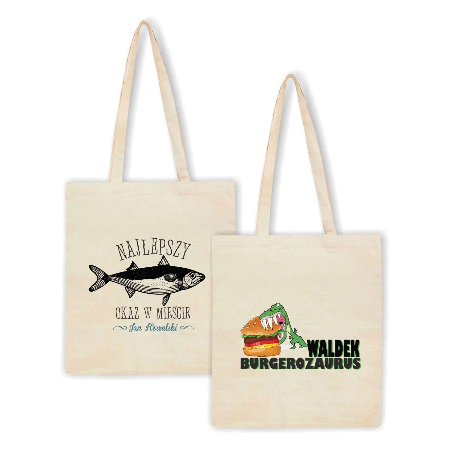 Eko Torba z imieniem napis PREZENT BURGEROZAURUS