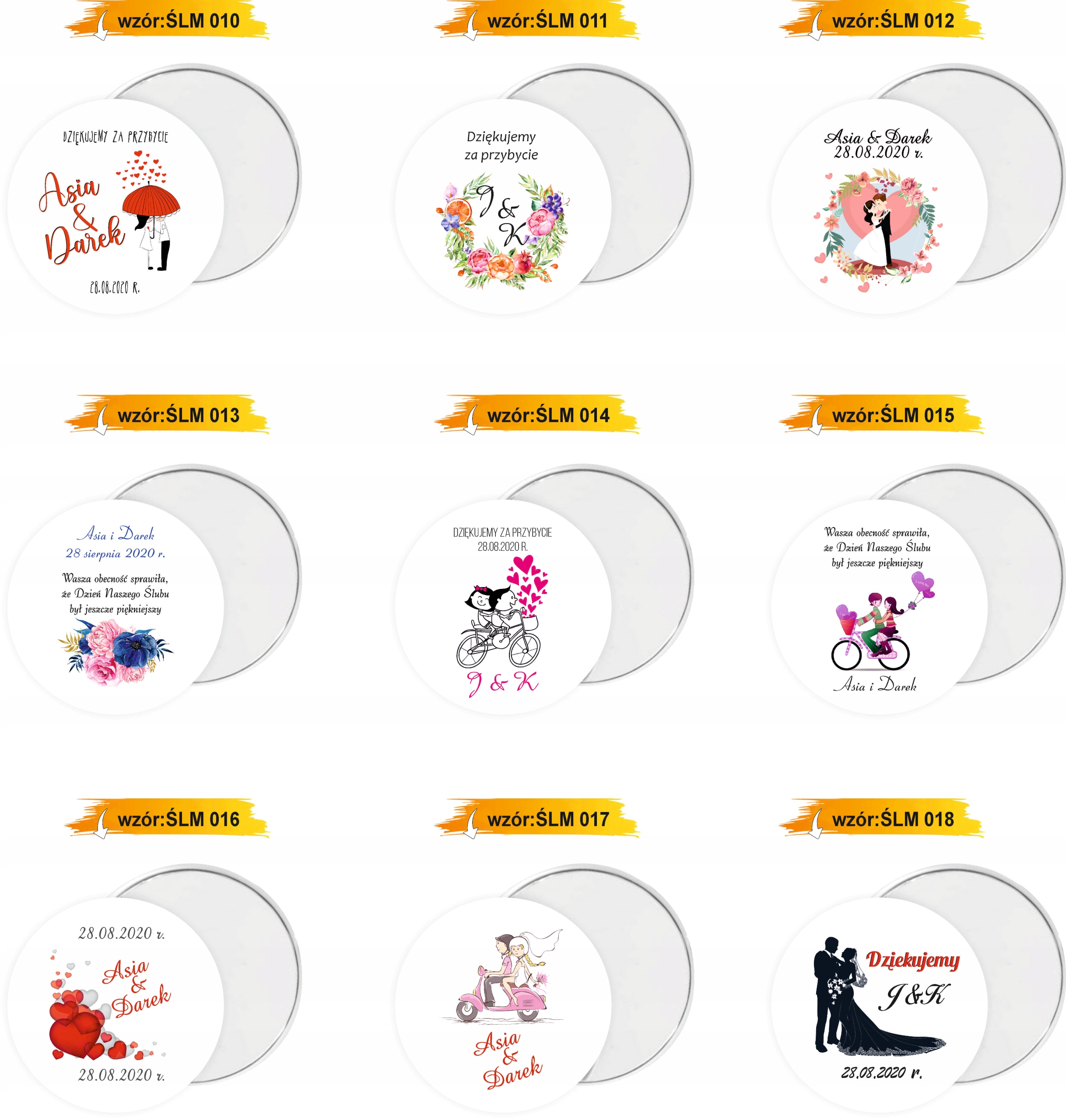 MAGNES PERSONALIZOWANY prezent podziękowanie dla gości NA ŚLUB RÓŻNE WZORY