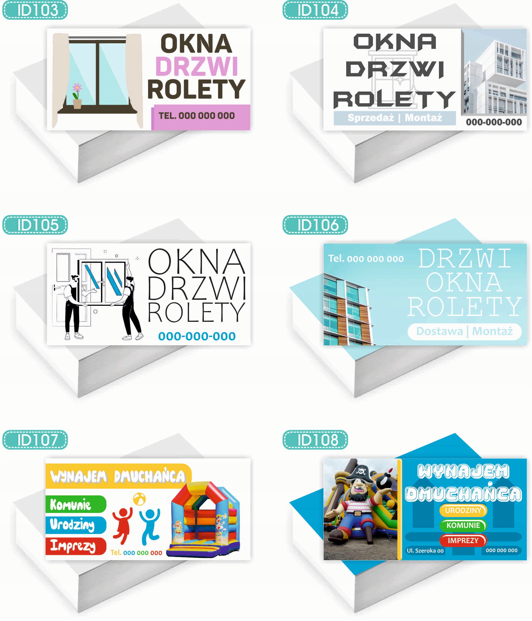 Wizytówki firmowe 100szt RÓŻNE WZORY do wyboru OKNA DRZWI ROLETY