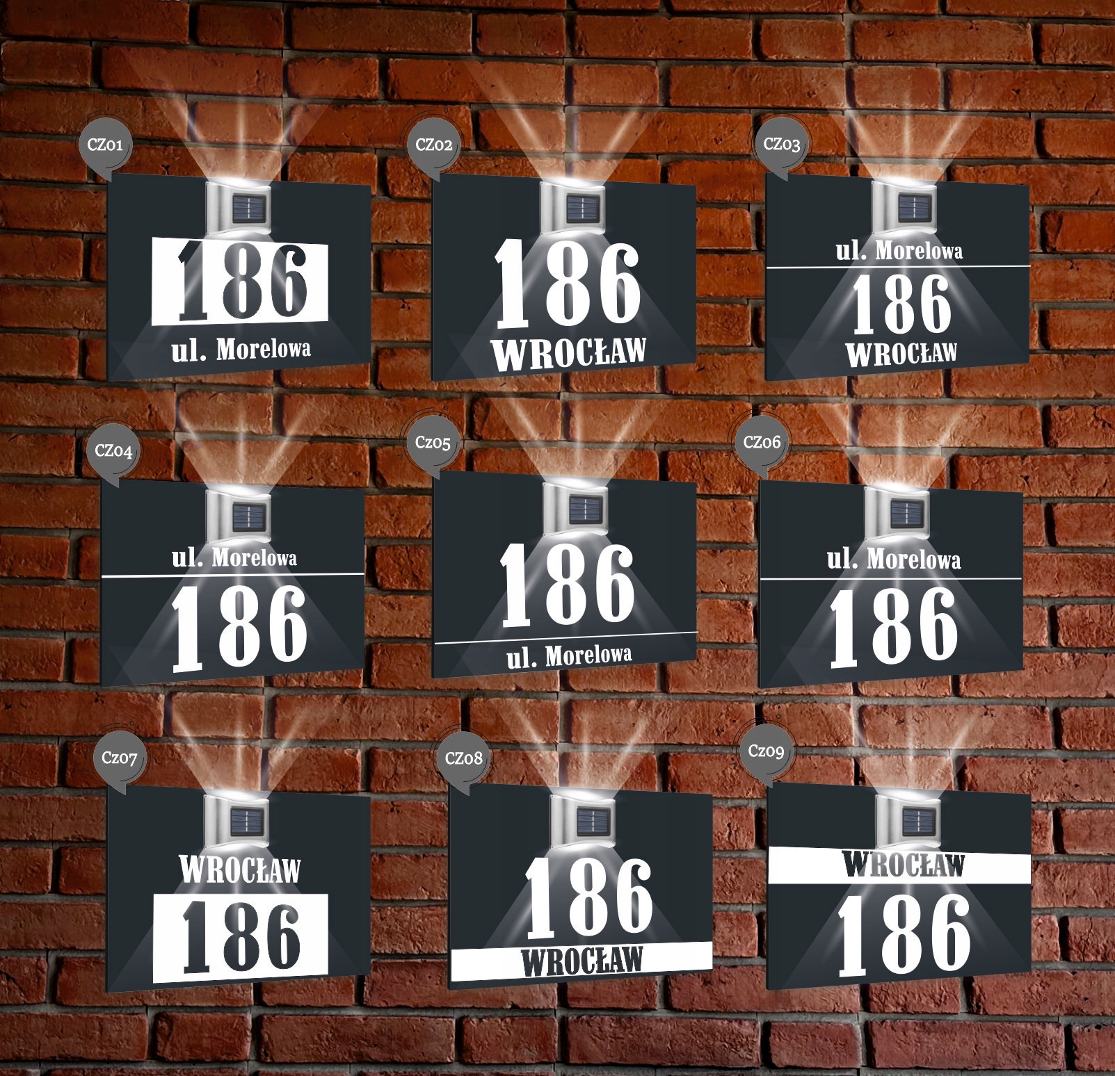 antracyt TABLICZKA ADRESOWA nierdzewna dibond oświetlony numer domu 30x20