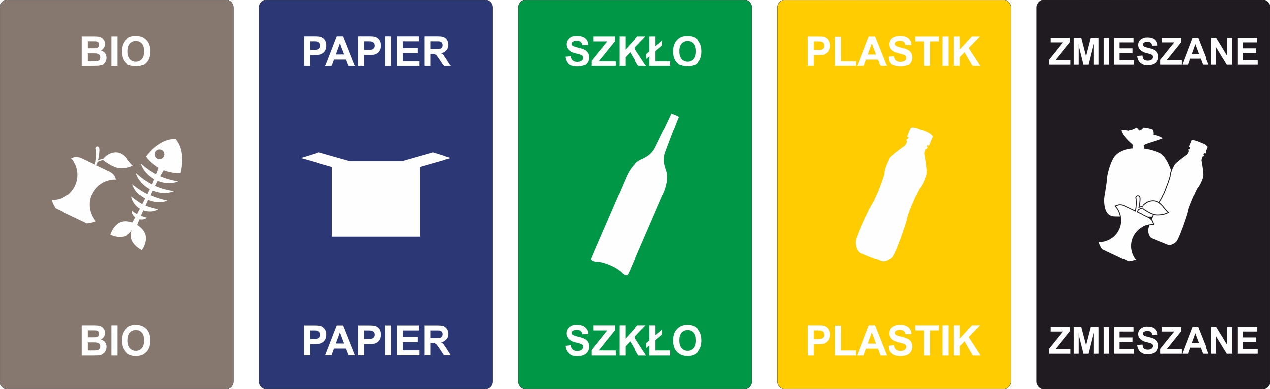 NAKLEJKI SEGREGACJA ŚMIECI 5 SZT NA ŚMIETNIK KOSZ WODOODPORNE 30x18cm