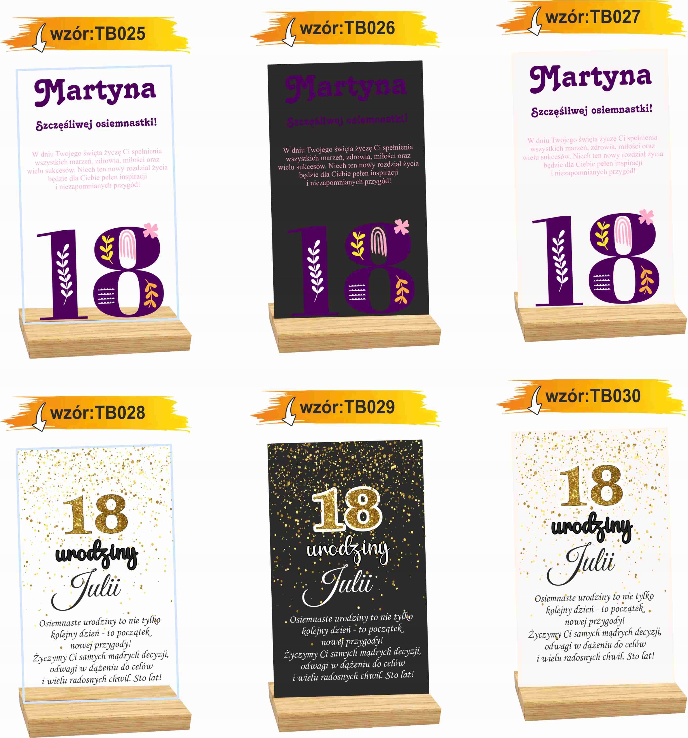 STATUETKA RAMKA z podstawką 18 urodziny personalizowany prezent nadruk UV