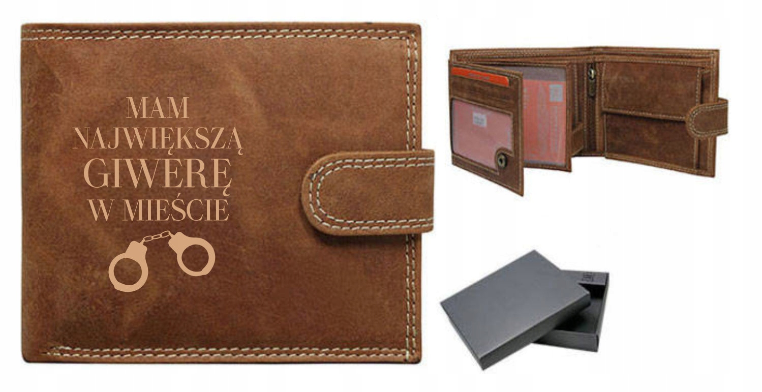 Elegancki portfel policjant WŁASNY TEKST + grawer