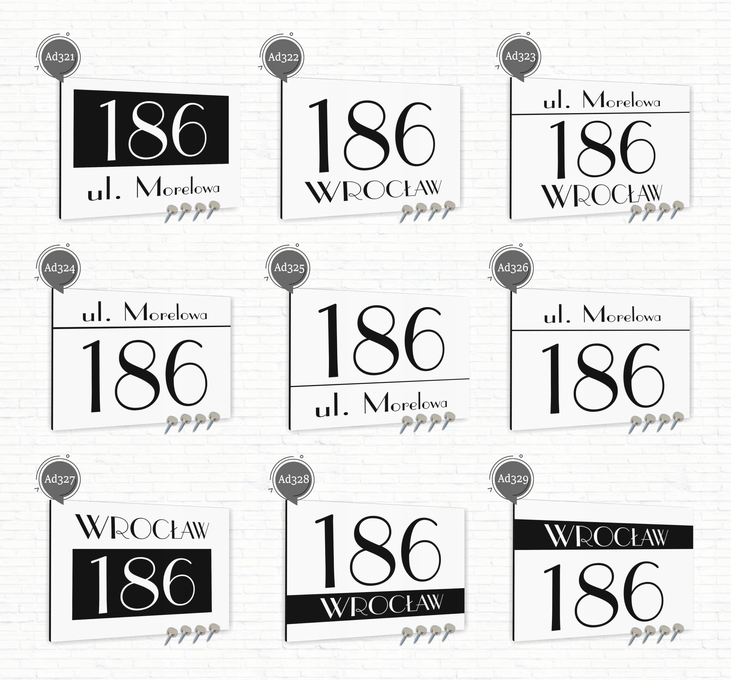 Tabliczka adresowa Nierdzewna Tablica adres domu Biała 30x20 Różne wzory