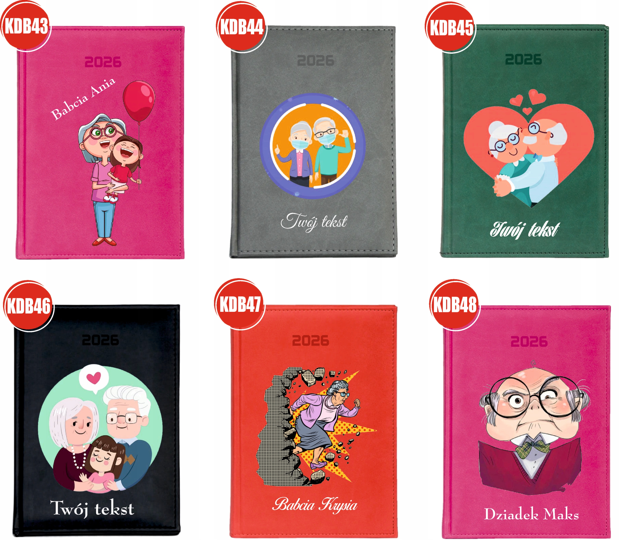 KALENDARZ A6 2026 TYGODNNIOWY KSIĄŻKOWY PERSONALIZOWANYNA DZIEŃ BABCI