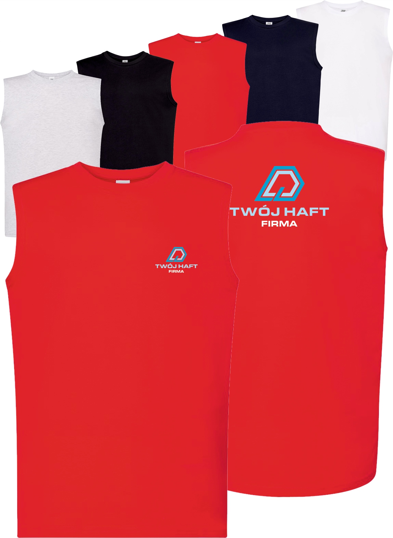 męska KOSZULKA Bezrękawnik HAFT TWOJE LOGO NAPIS firmowa reklamowa 5 szt
