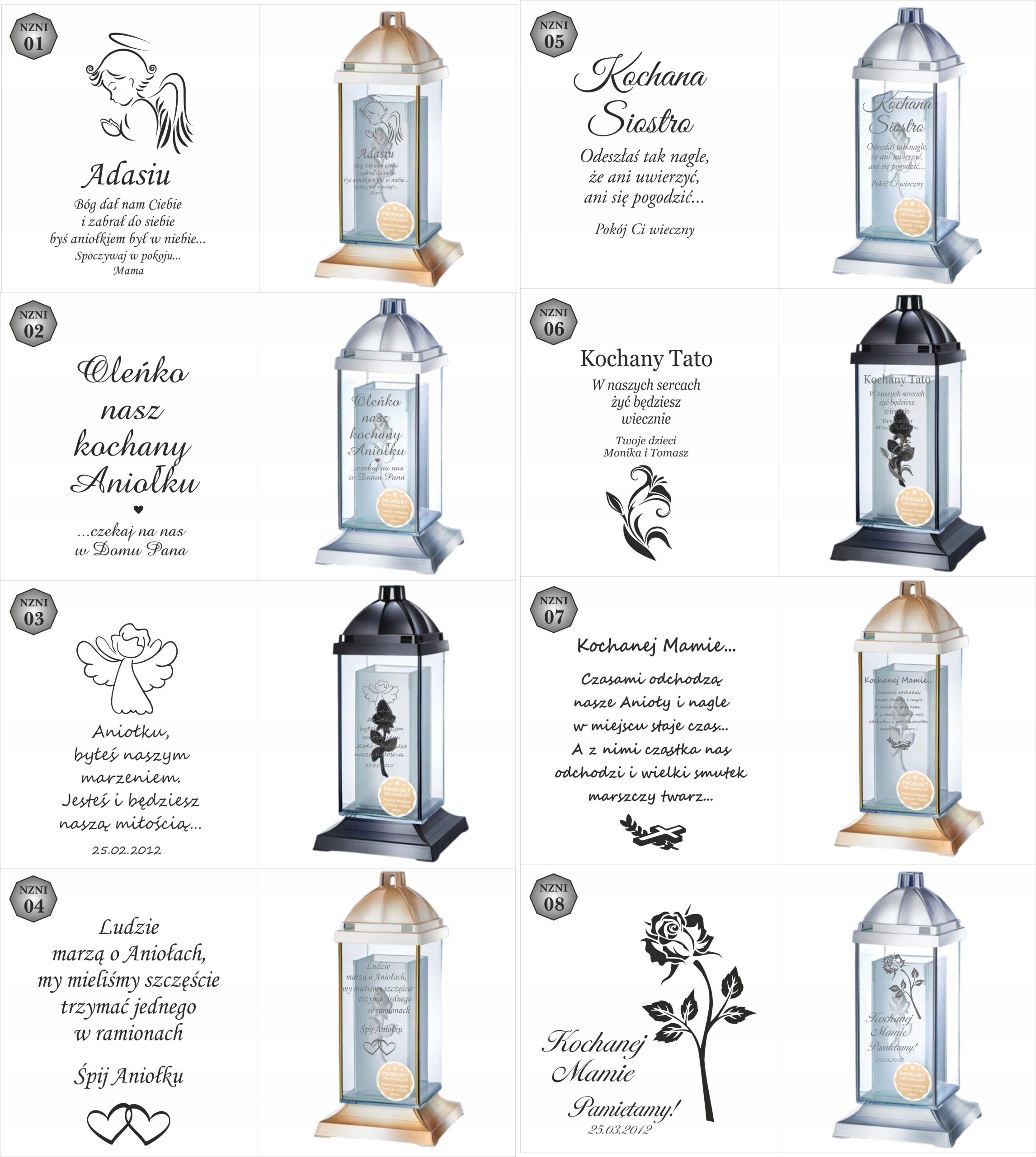 Luksusowy znicz personalizowany cytat grawer z napisem dedykacją inicjałami