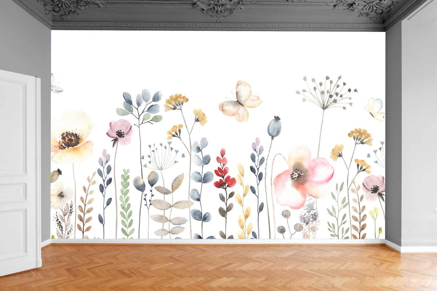 Fototapeta KWIATY LIŚCIE MOTYLE STYL 200x130