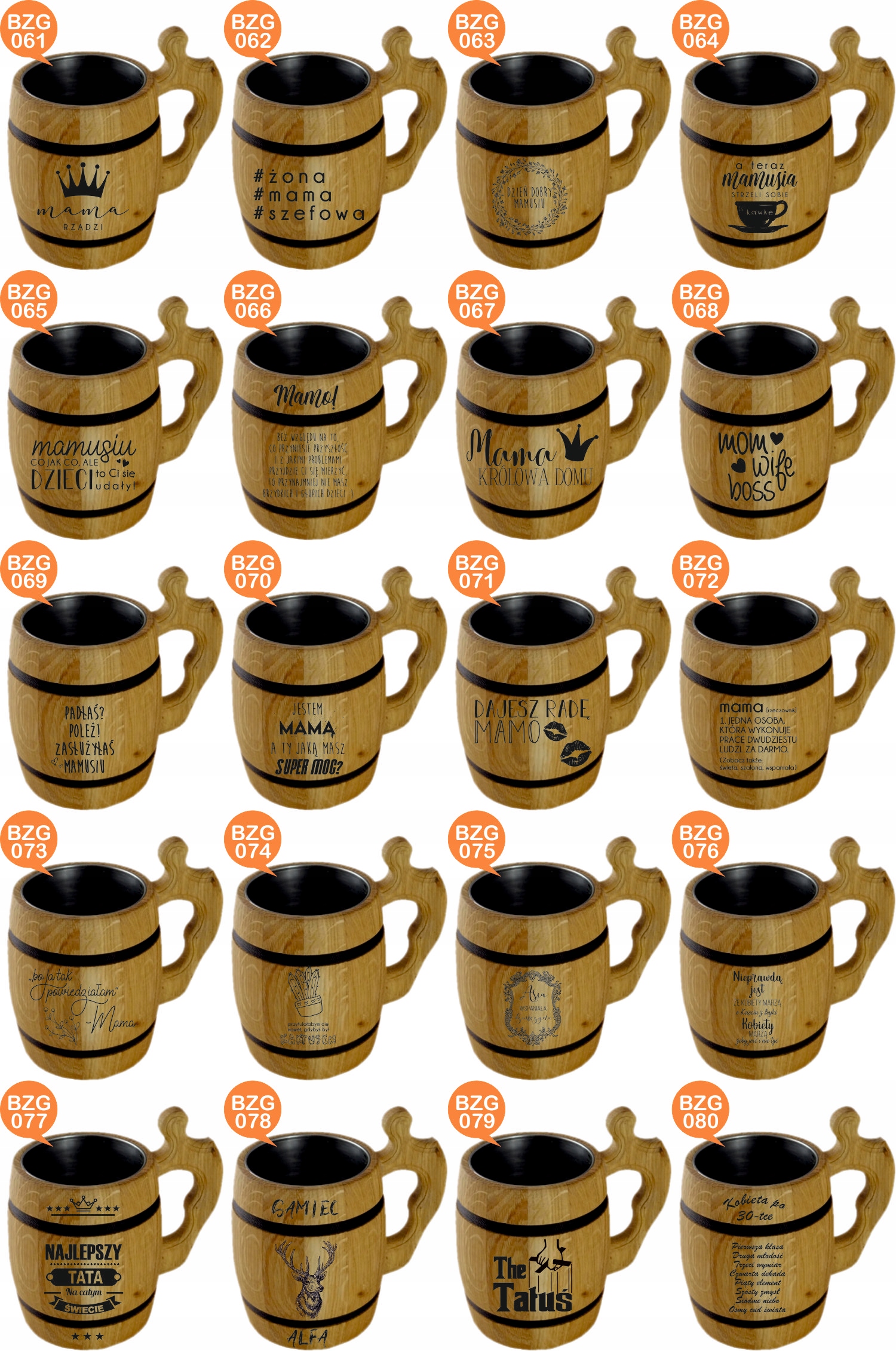 duży dębowy KUFEL do piwa z GRAWEREM napisem PREZENT DLA MAMY