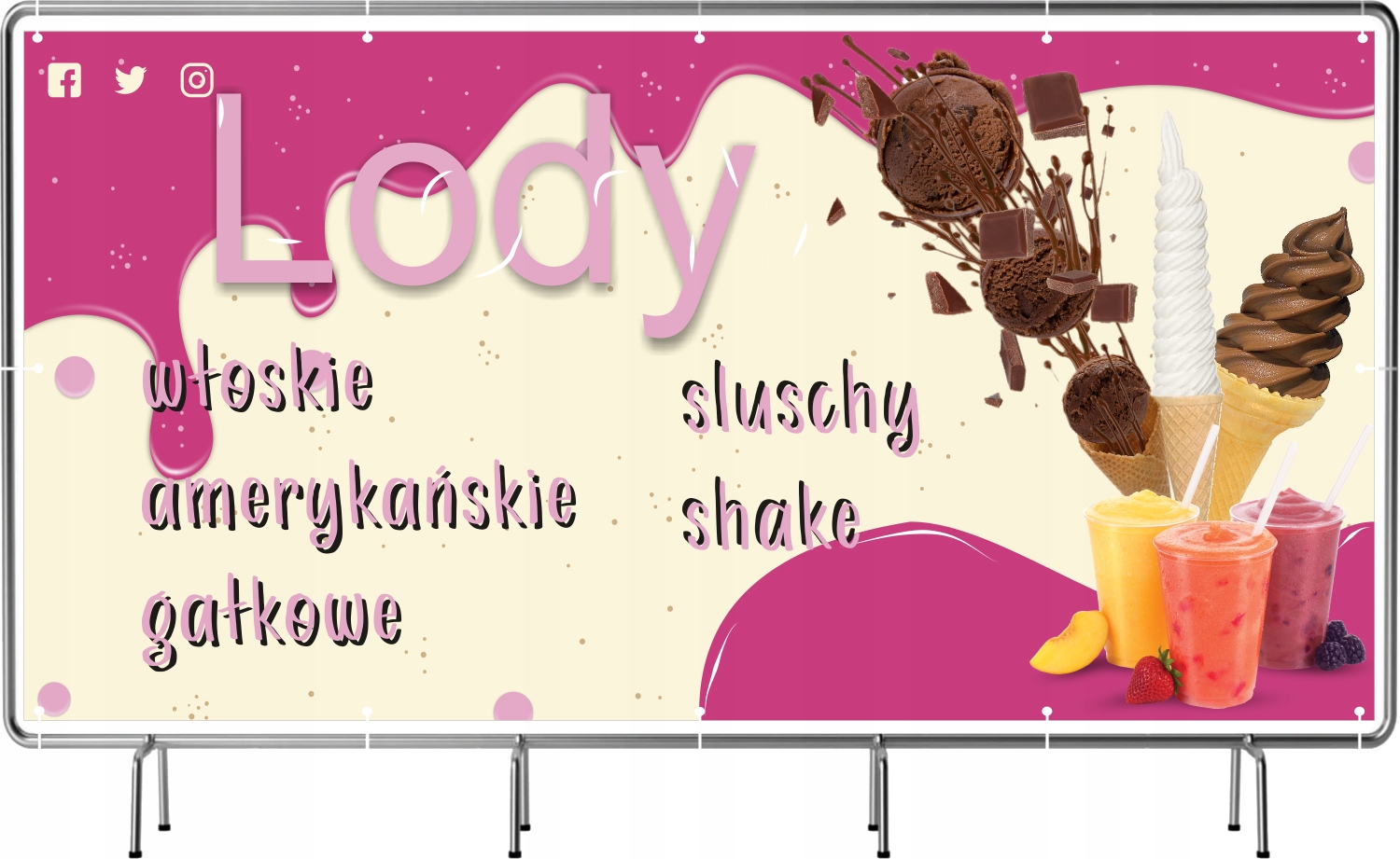 BANER REKLAMOWY 100x50cm z gotowego projektu LODY SHAKE SLUSHY plandeka