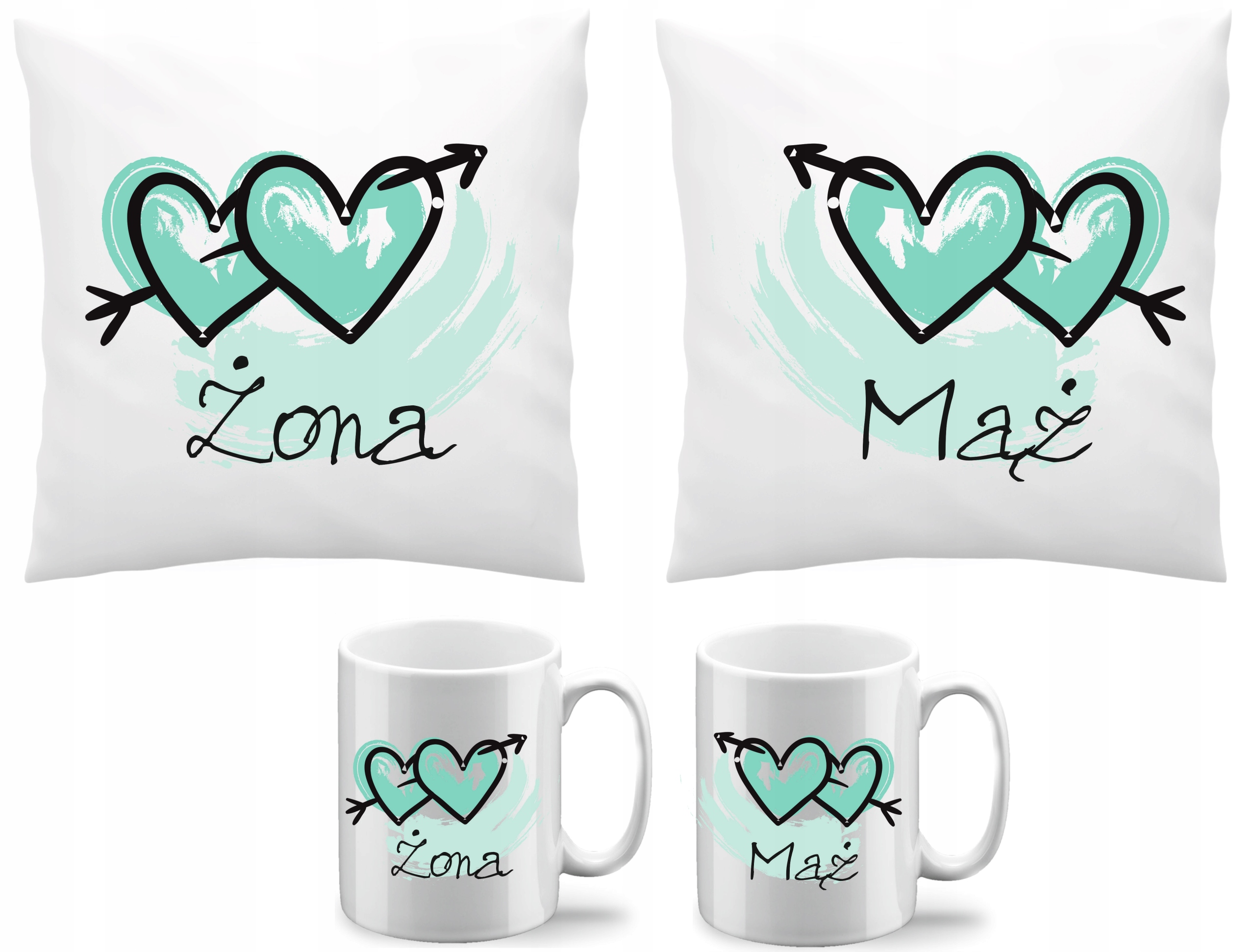 Prezent upominek na Ślub wesele Mąż i Żona Zestaw Poduszka i kubek