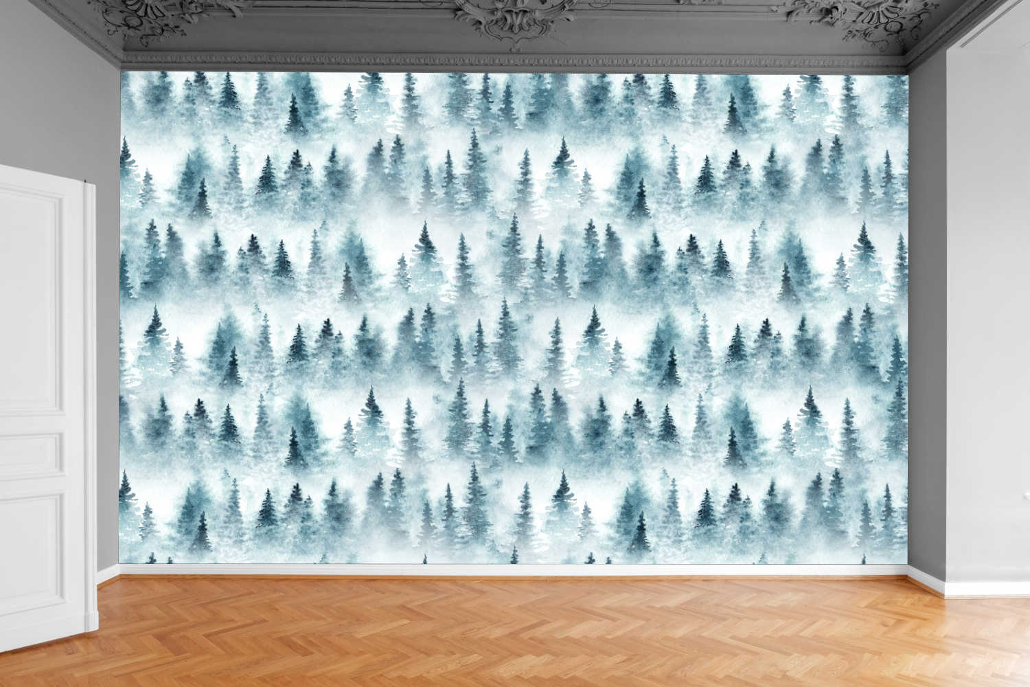 Fototapeta ŚWIERKOWY LAS WE MGLE GÓRY 130x80