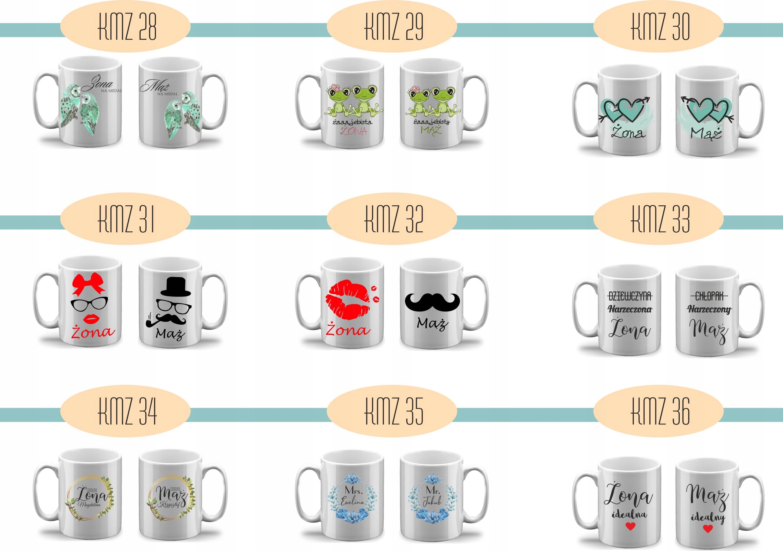 Prezent ślubny Ręczniki z haftem kubki Żona i Mąż