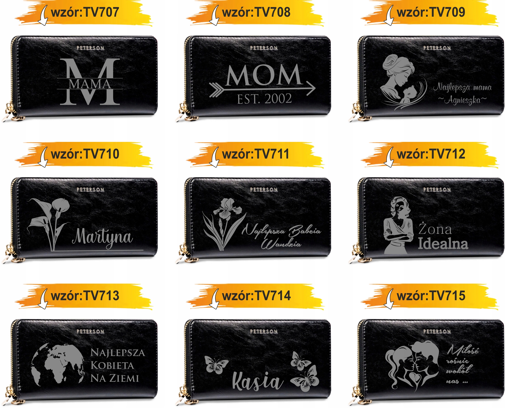 Portfel damski skórzany czarny GRAWER prezent na urodziny twój napis imię