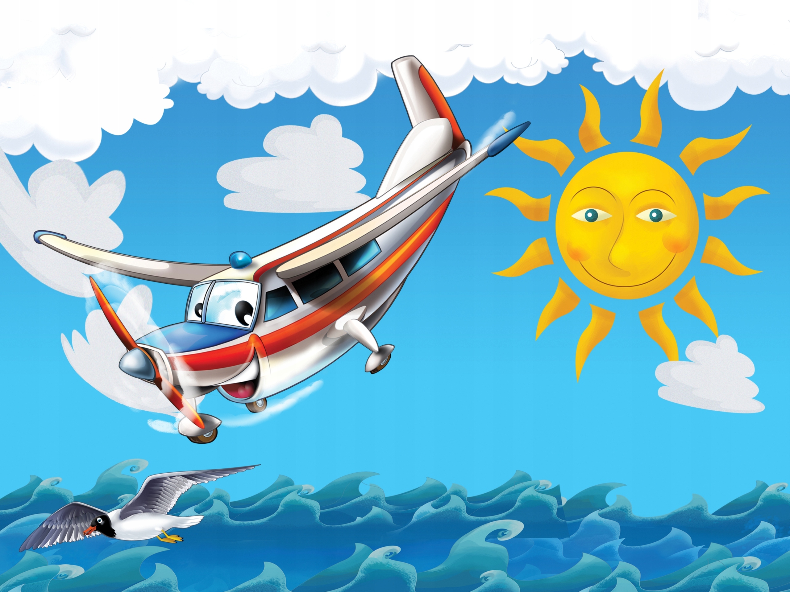 FOTOTAPETA dziecięca SAMOLOT CHMURY SŁOŃCE 360x240