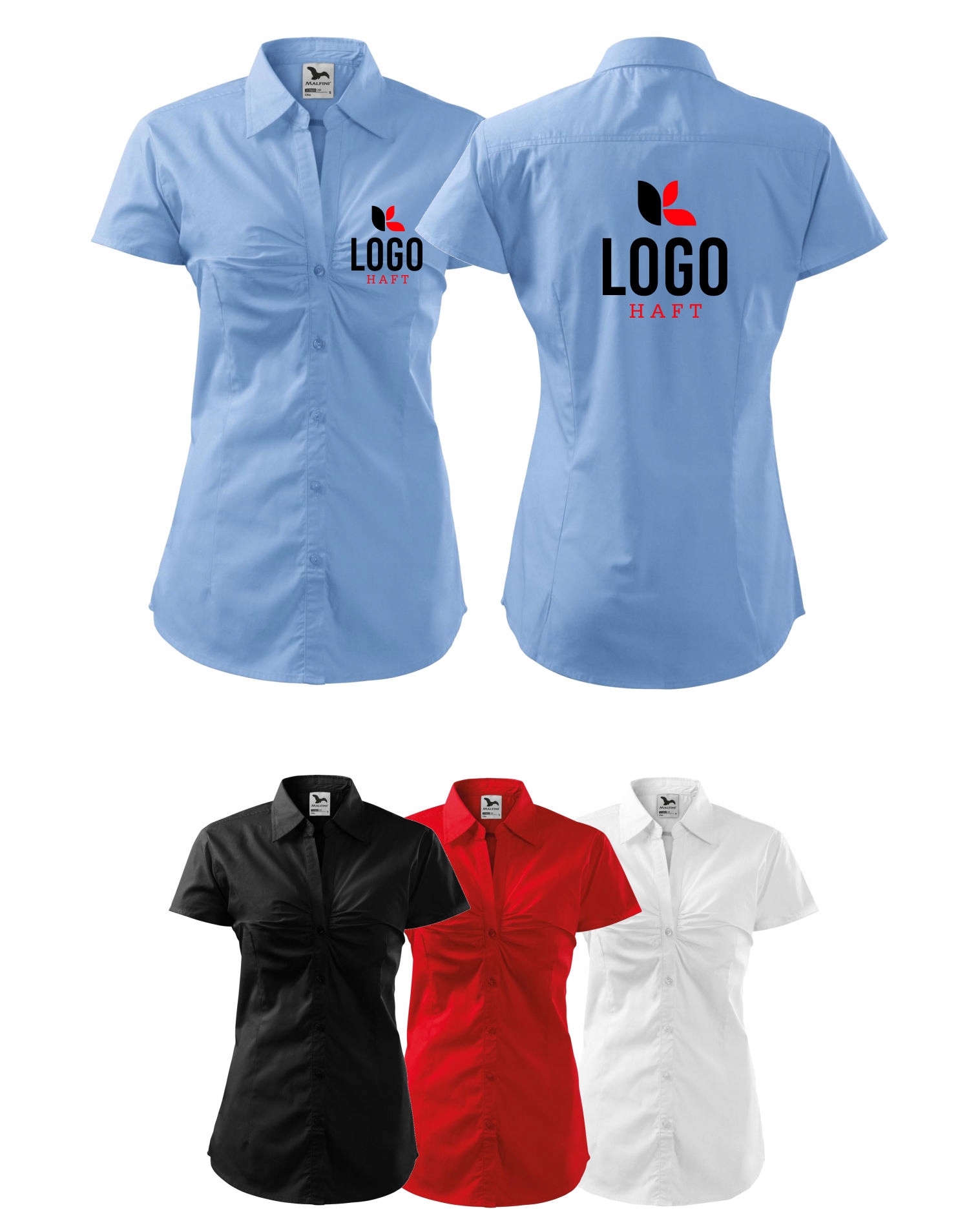 KOSZULA DAMSKA Z WŁASNYM HAFTEM NADRUKIEM LOGO