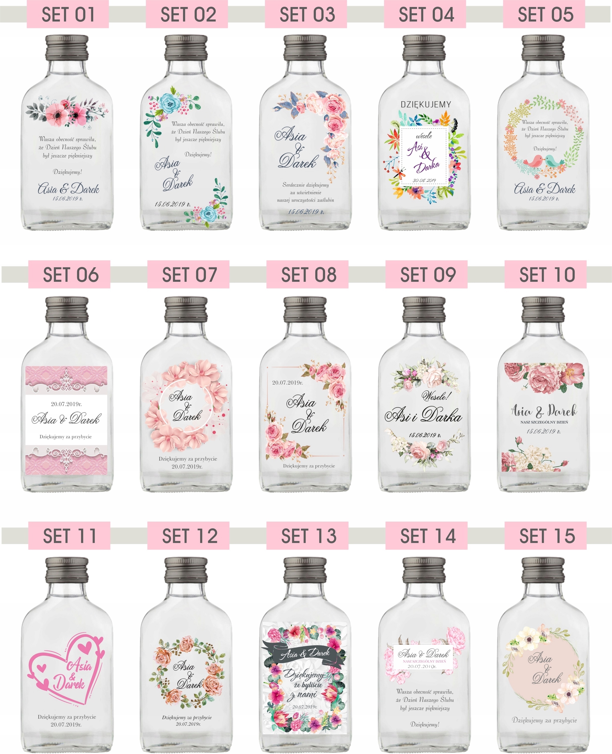 BUTELECZKI WESELNE Z NADRUKIEM UV 100ML - 20 szt.